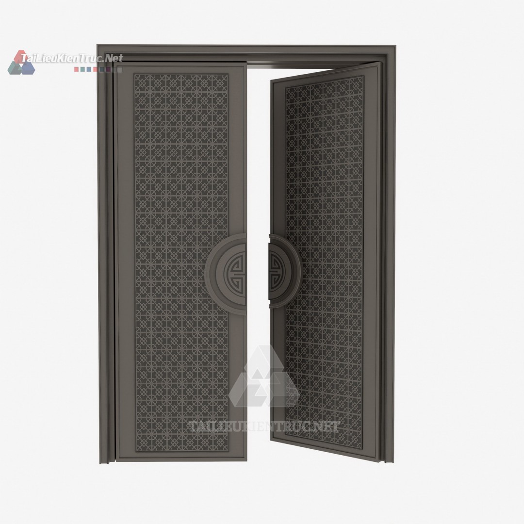090 Mô Hình SketchUp Cửa Đôi Hiện Đại Với Họa Tiết Hình Học & Tay Nắm Tròn Độc Đáo