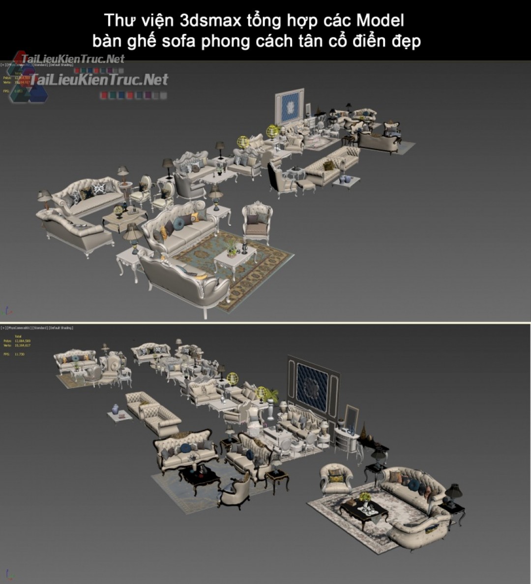 Thư viện 3dsmax tổng hợp các Model bàn ghế sofa phong cách tân cổ điển đẹp