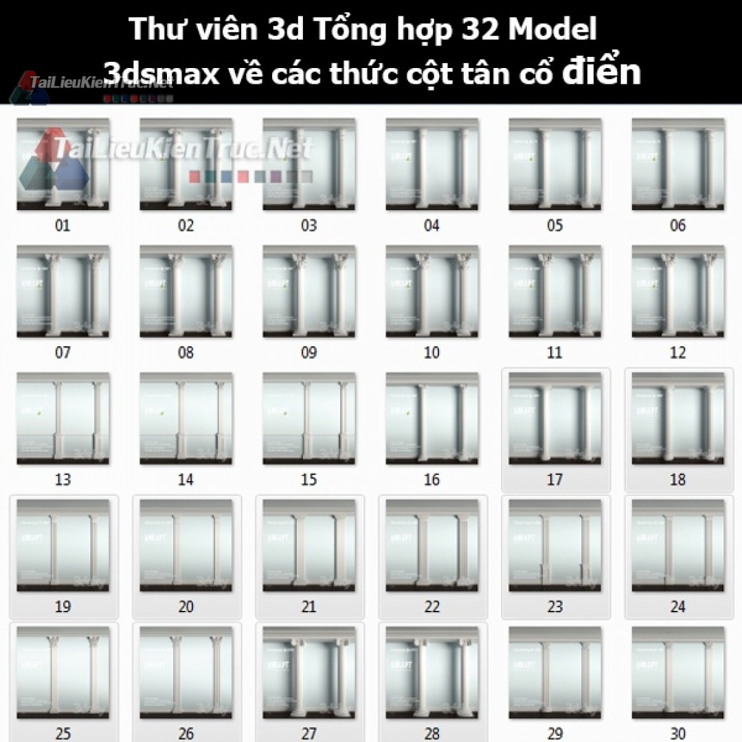 Thư viện 3D tổng hợp 32 Model 3dsmax về các thức cột tân cổ điển