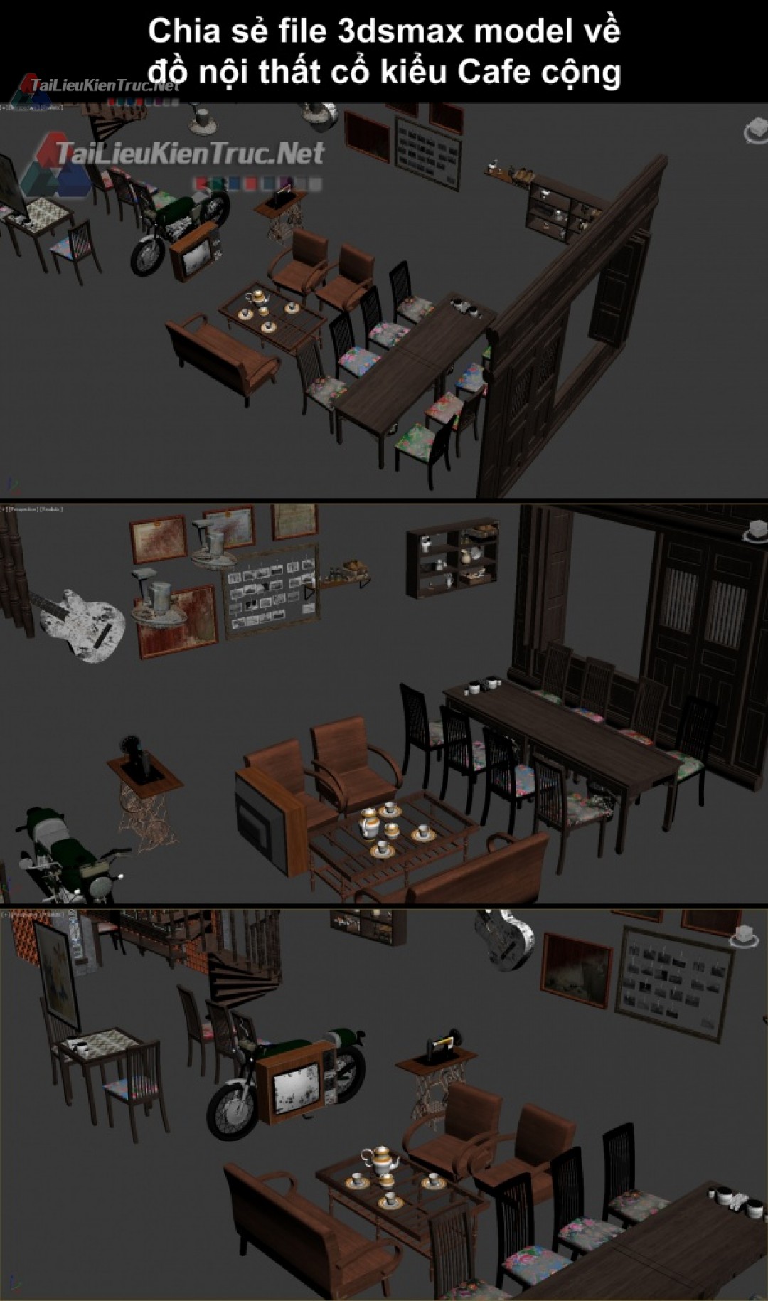 Chia sẻ file 3dsmax model về đồ nội thất cổ kiểu Cafe cộng