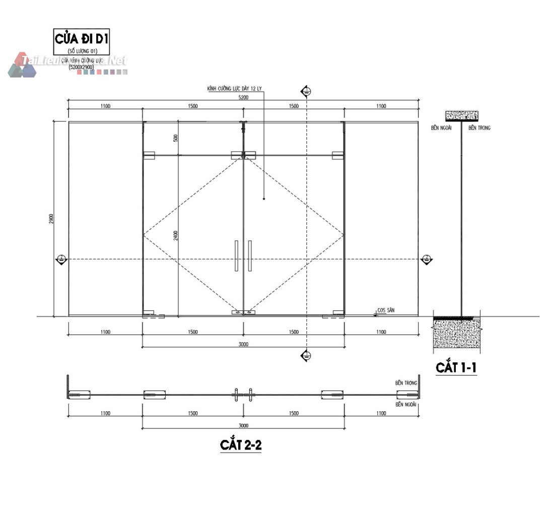 20. Bản vẽ chi tiết cửa kính cường lực miễn phí