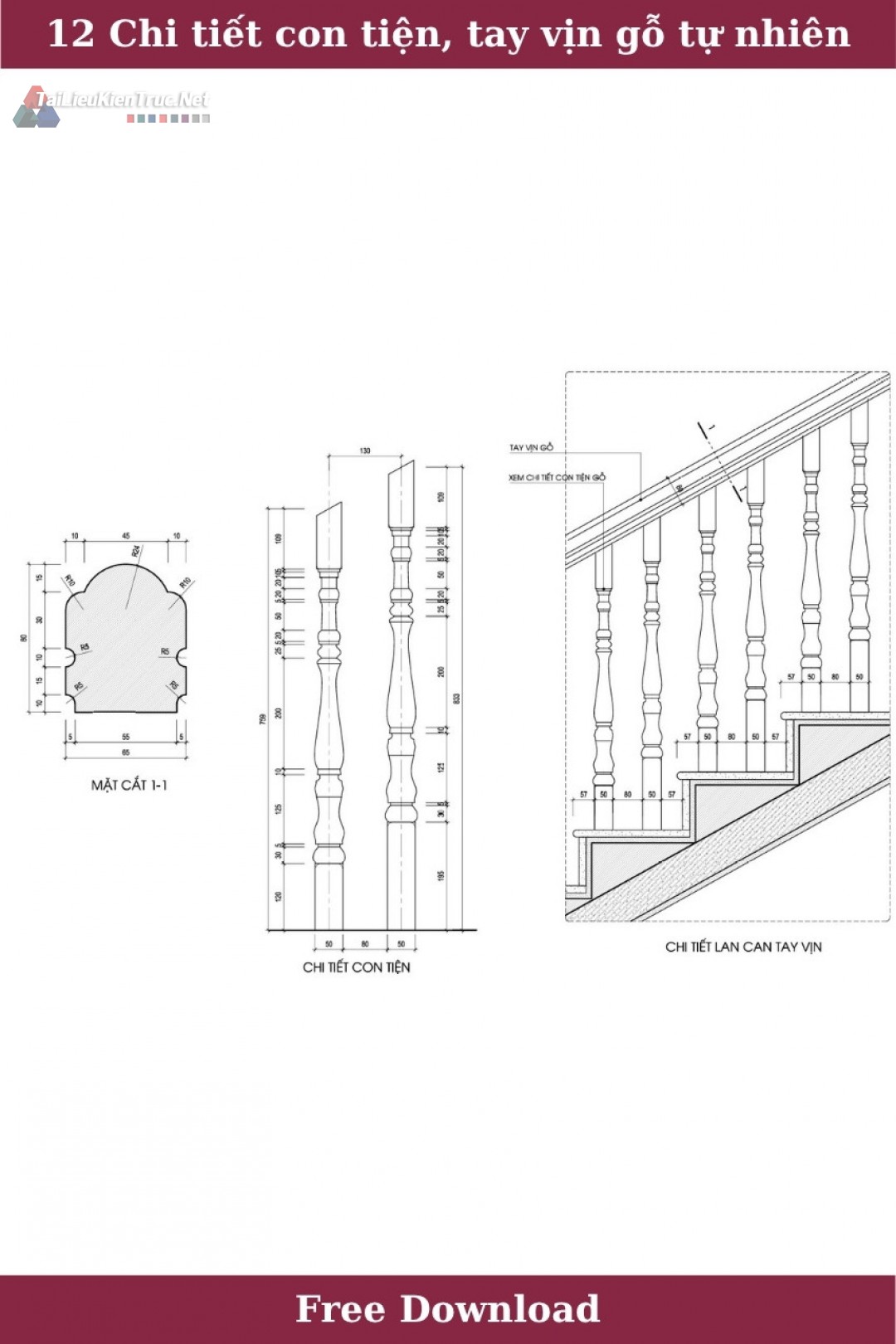12. Chi tiết con tiện tay vịn gỗ cầu thang miễn phí