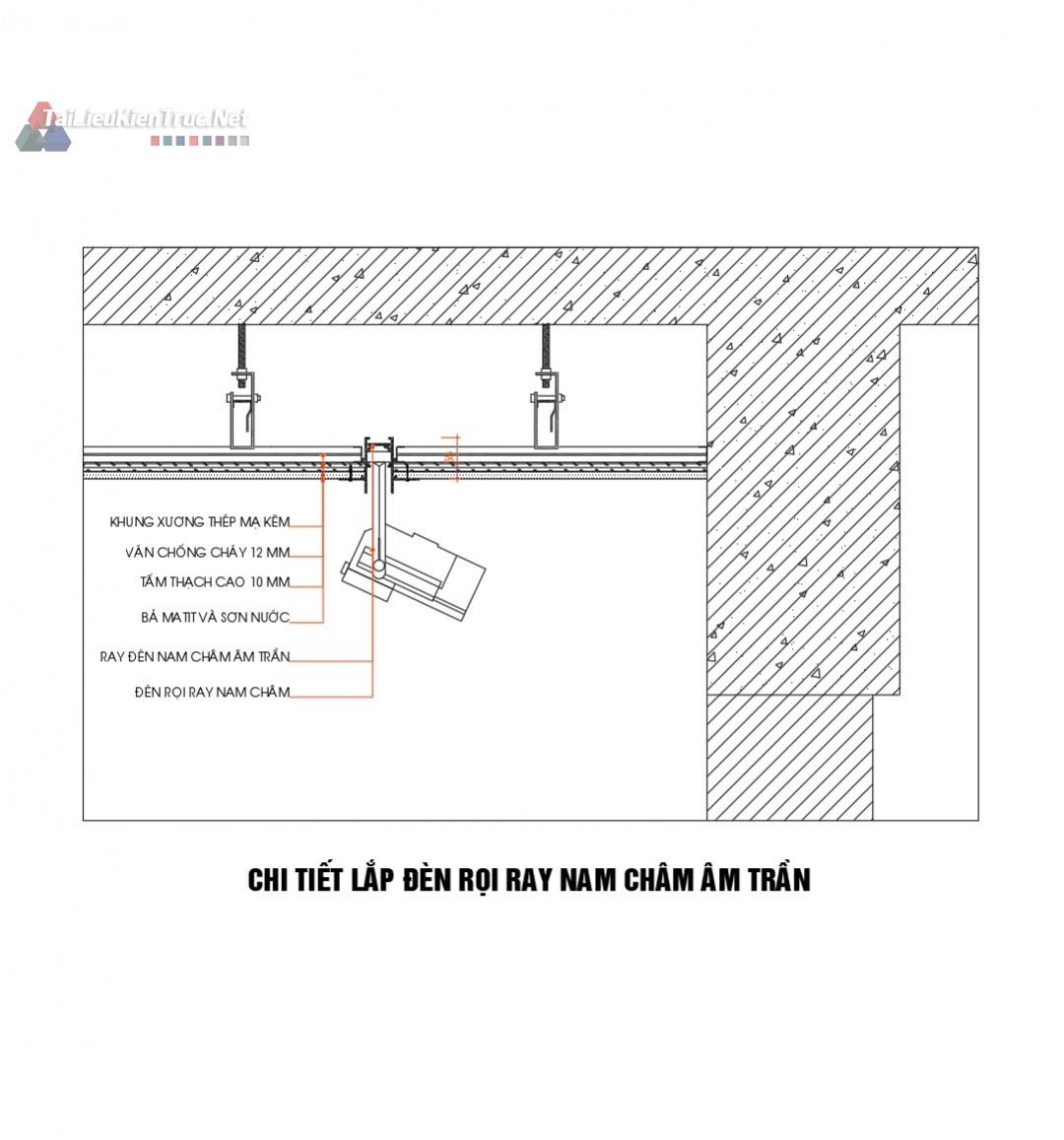 003. Chi tiết lắp đèn rọi ray nam châm âm trần