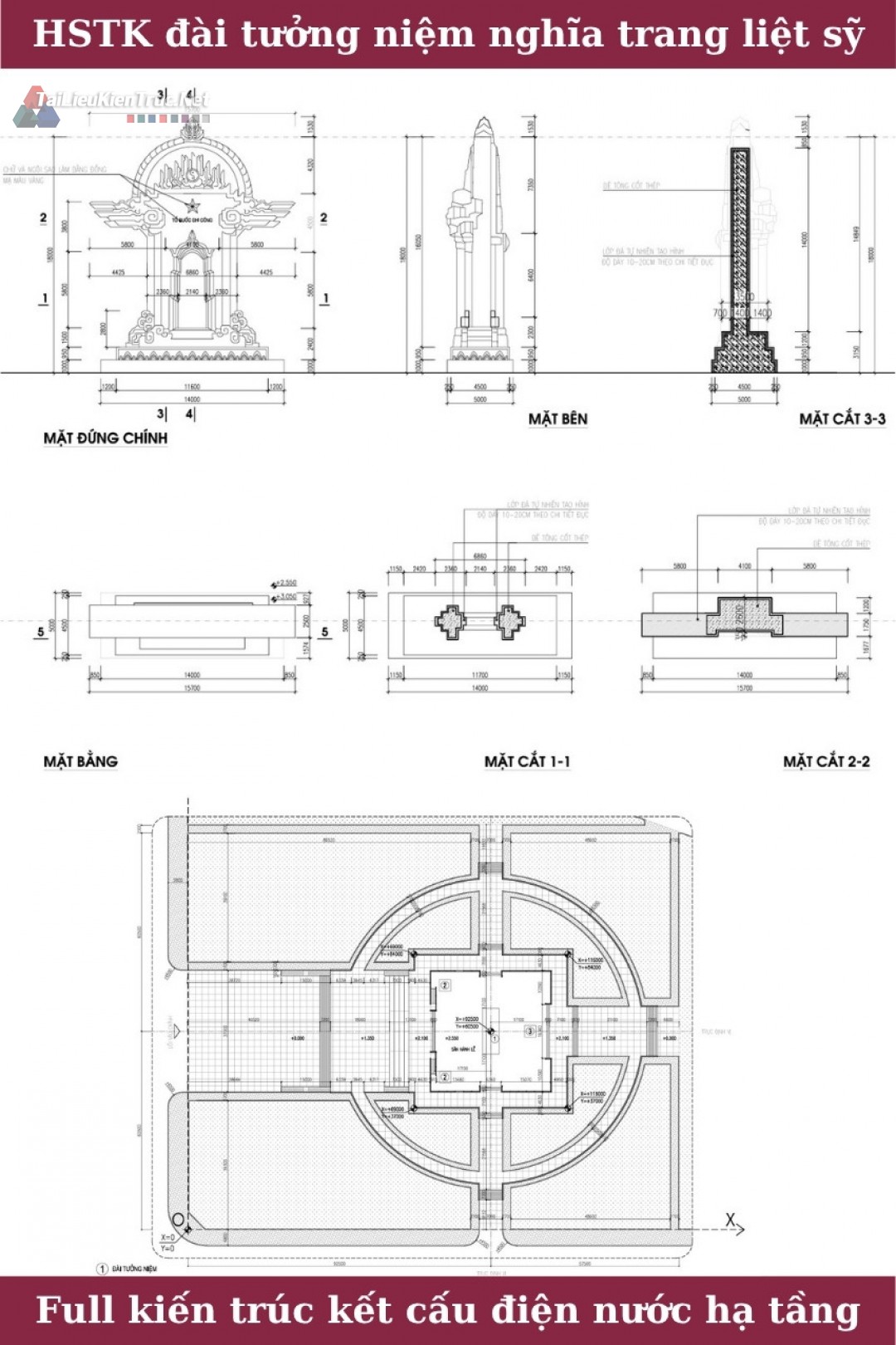Hồ sơ Bản vẽ thiết kế Đài Tưởng Niệm Nghĩa Trang Liệt Sỹ M04