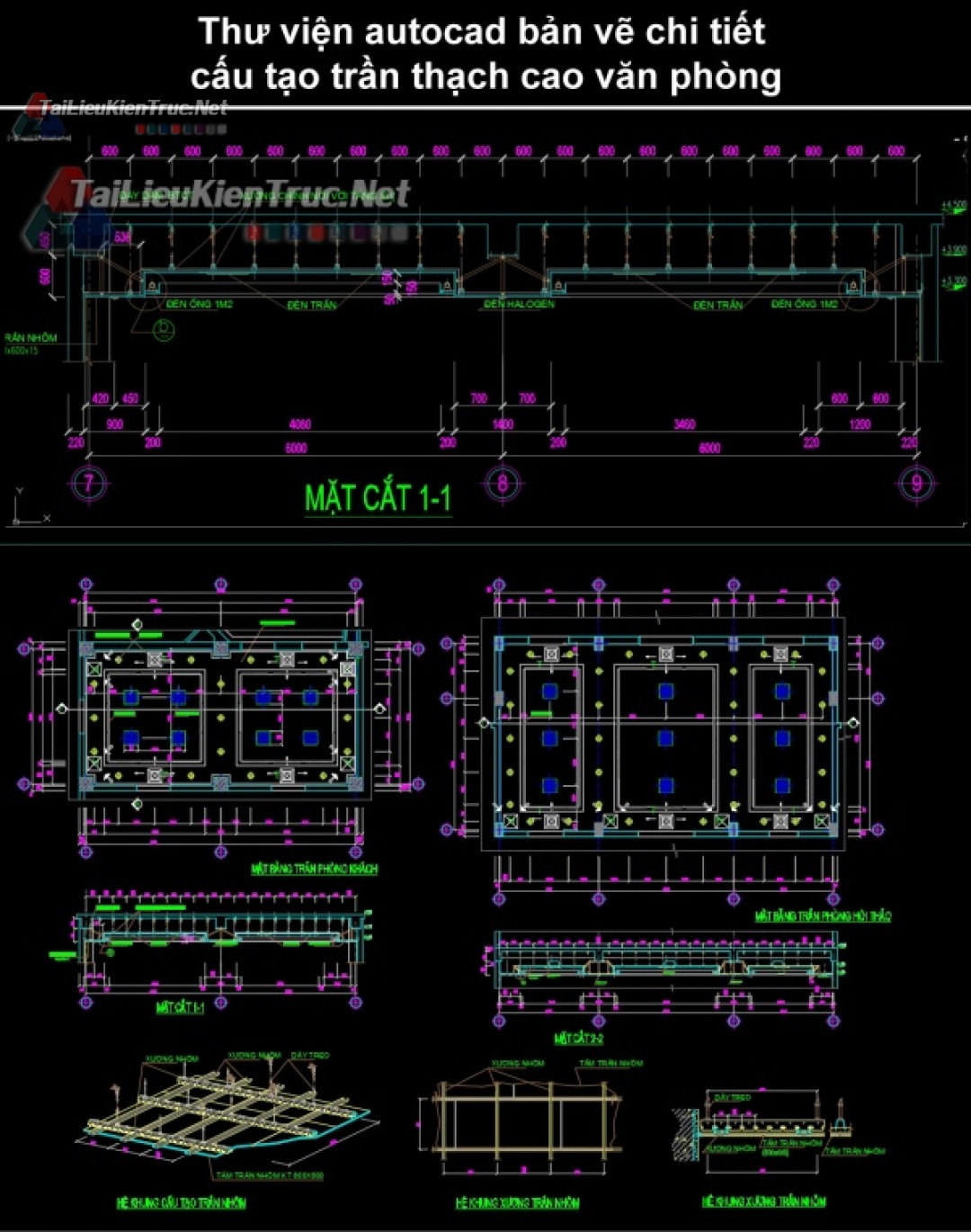 Thư viện autocad bản vẽ chi tiết cấu tạo trần thạch cao văn phòng