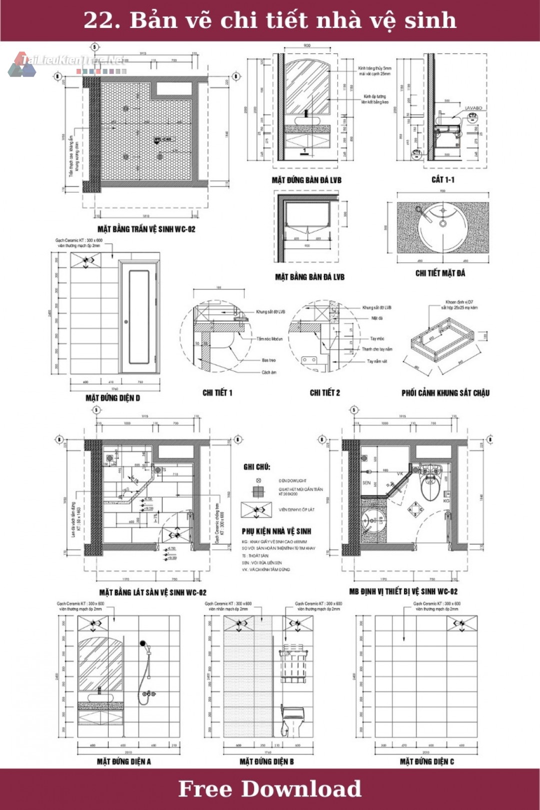 22. Bản vẽ chi tiết phòng vệ sinh miễn phí
