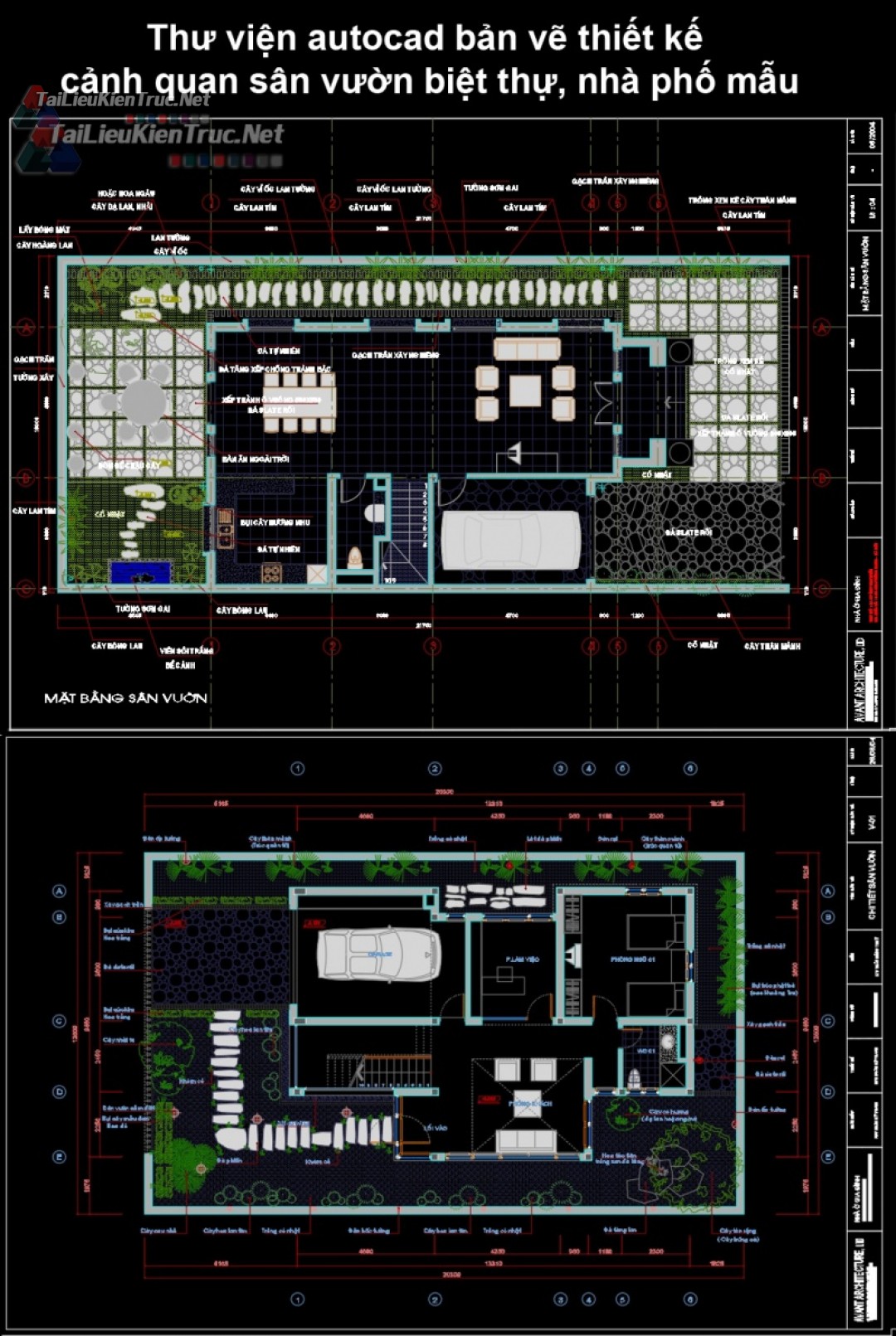 Thư viện autocad bản vẽ thiết kế cảnh quan sân vườn biệt thự, nhà phố mẫu