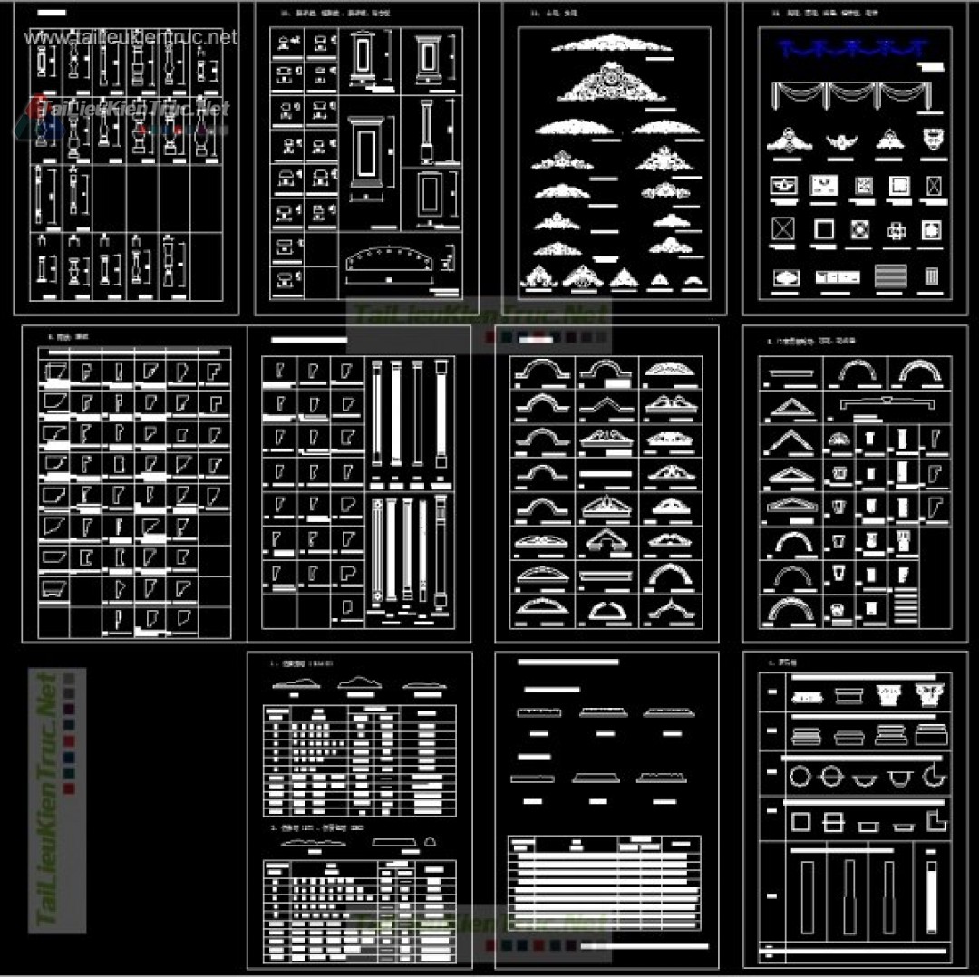 Thư viện bản vẽ autocad phào chỉ, cột, phù điêu tân cổ điển