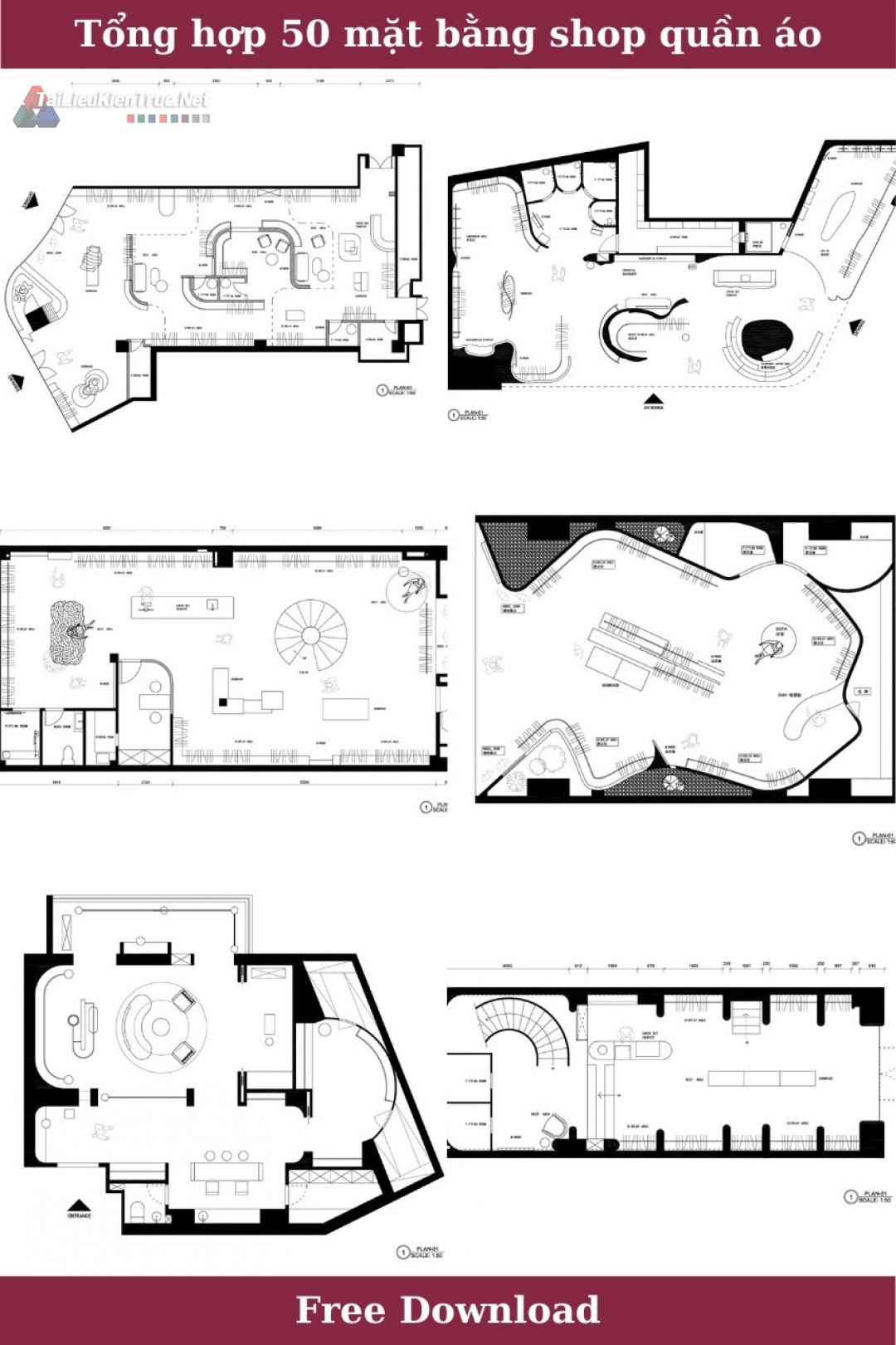 Tổng hợp 50 mặt bằng shop quần áo file Autocad miễn phí