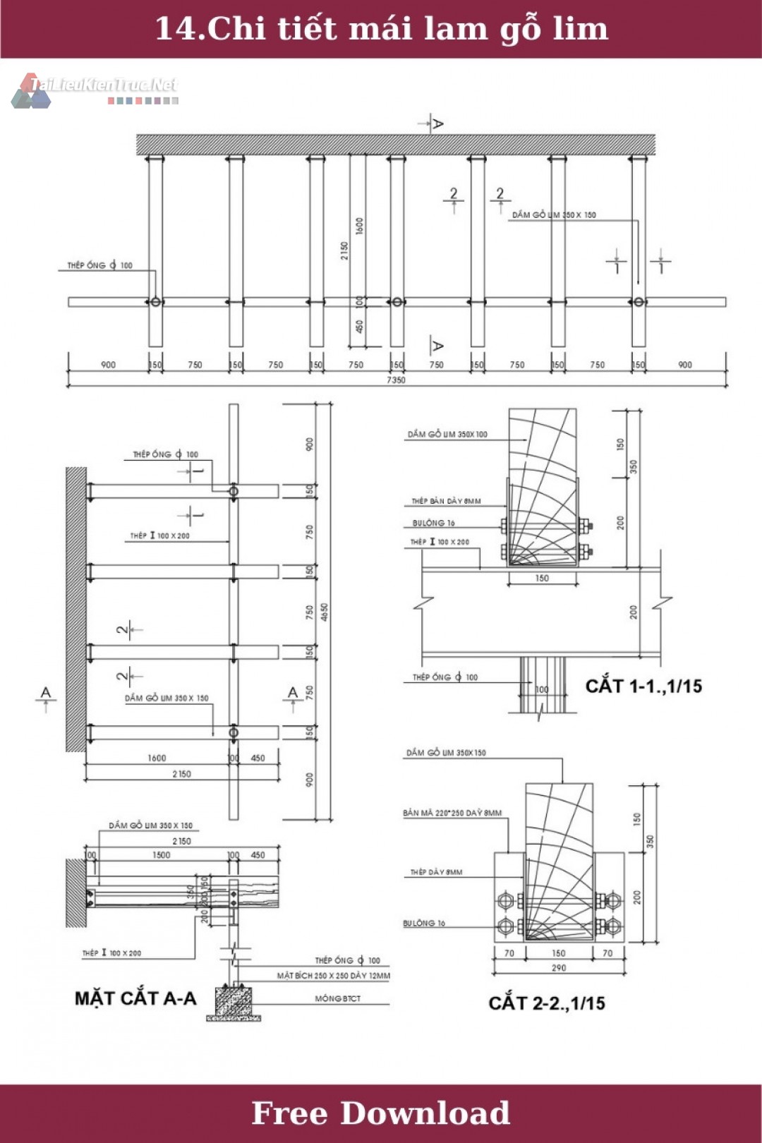 14. Chi tiết mái lam gỗ lim miễn phí