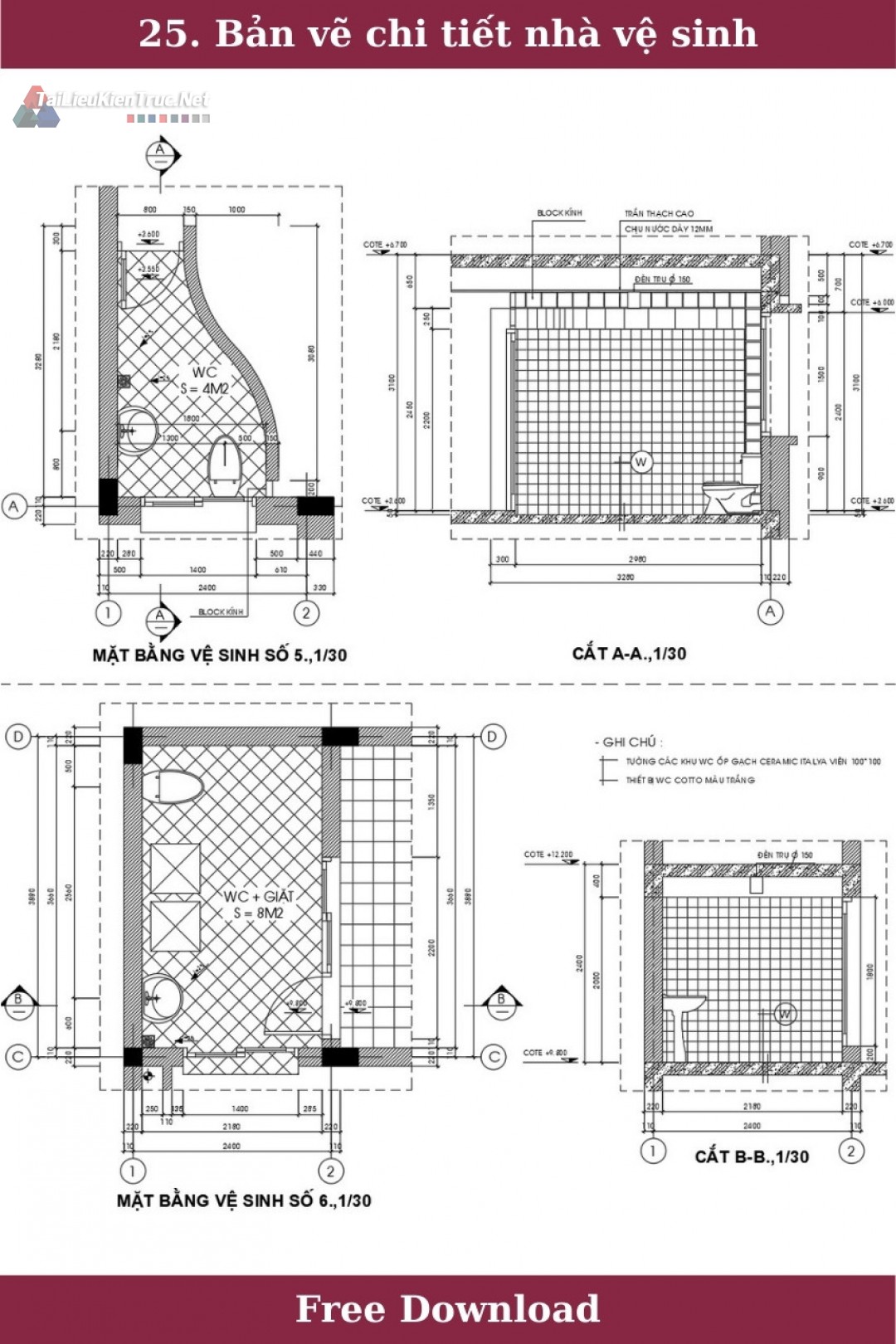 25. Bản vẽ chi tiết nhà vệ sinh miễn phí tải về