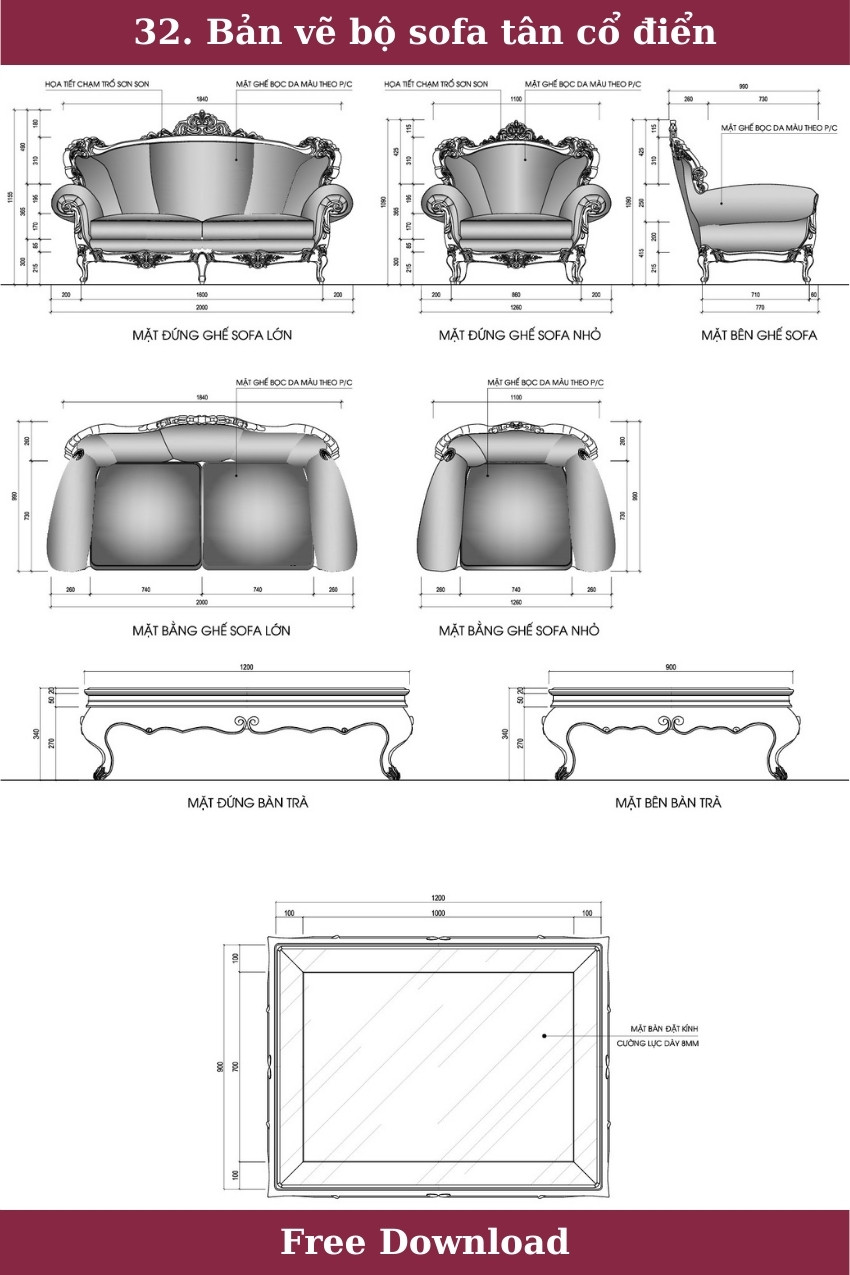 32. Bản vẽ bộ sofa tân cổ điển miễn phí