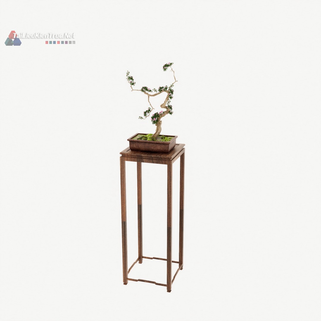 15. Mô hình chậu bonsai mini trên đôn gỗ phong cách tối giản