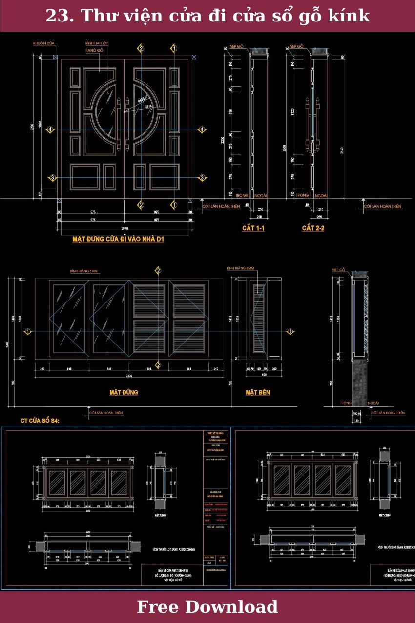 23. Thư viện cửa đi cửa sổ gỗ kính miễn phí