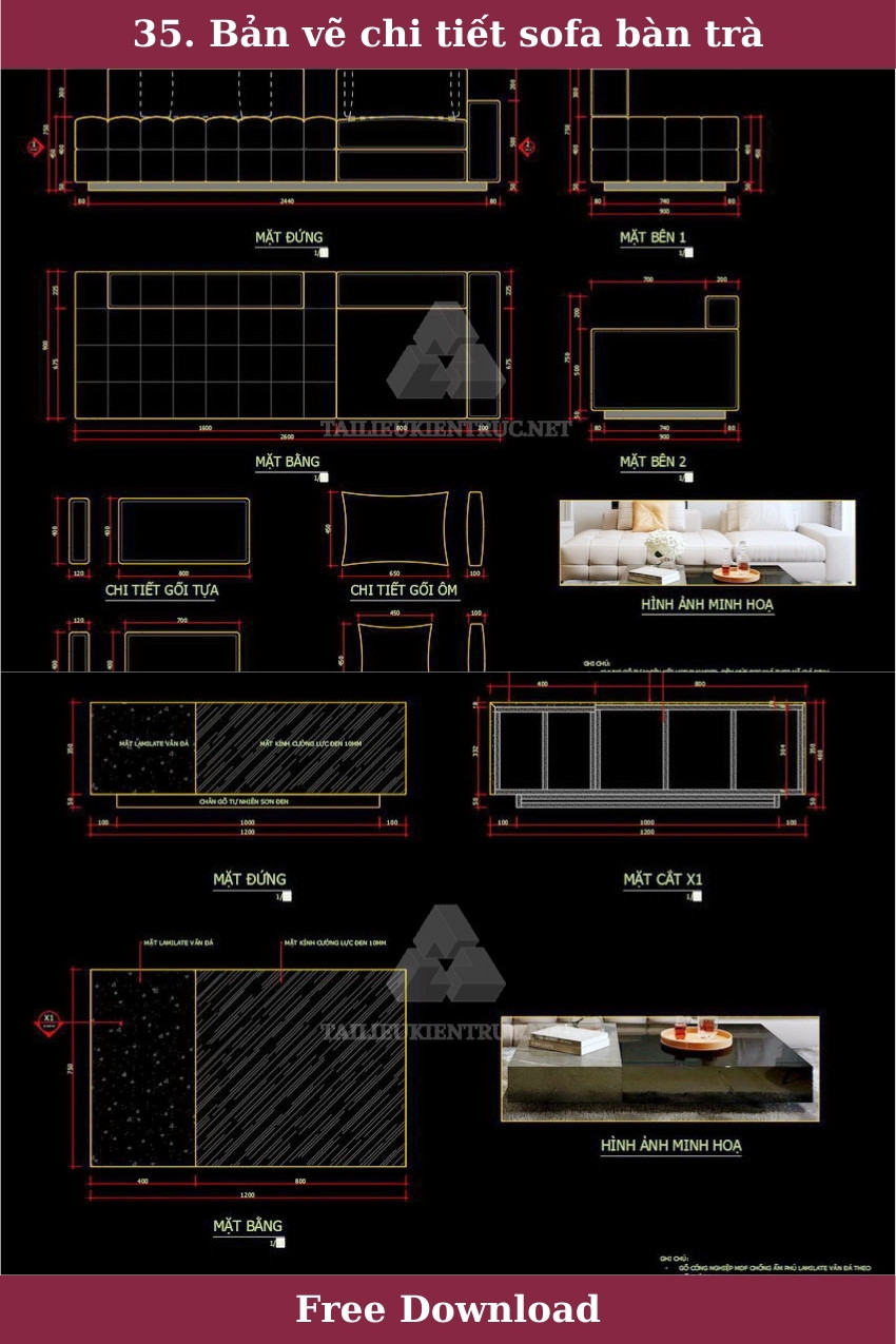 35. Bản vẽ chi tiết sofa bàn trà miễn phí tải về