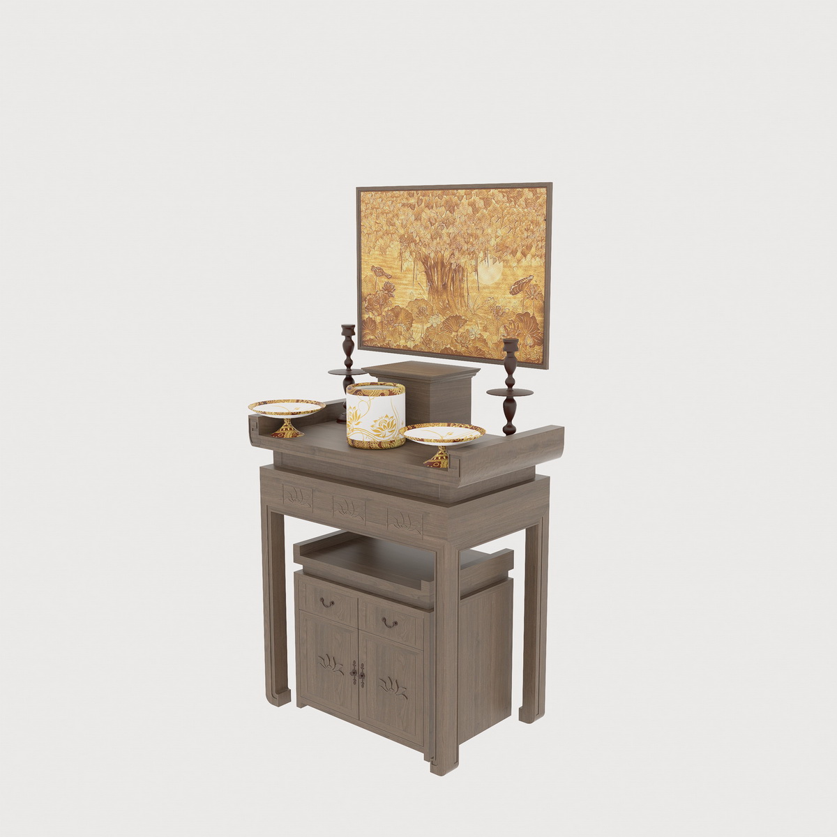034. Model sketchup bàn thờ đơn giản và tranh trúc chỉ