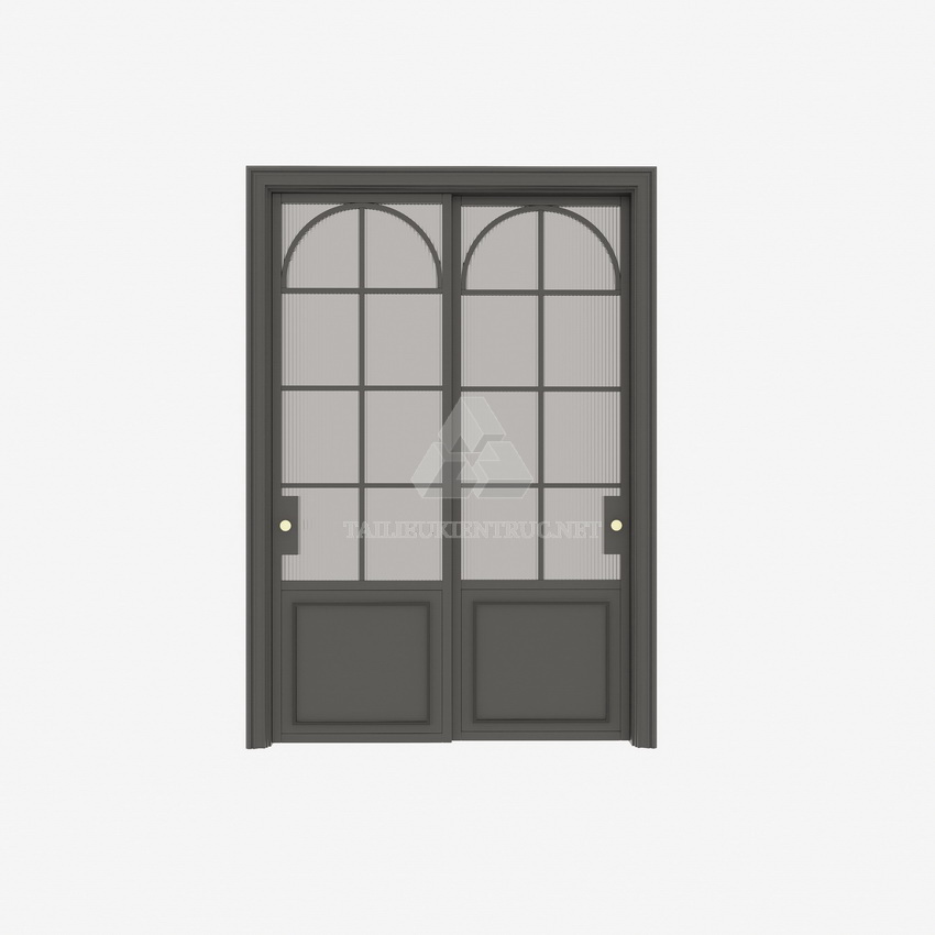 109. Cửa lùa 2 cánh gỗ kính file sketchup miễn phí