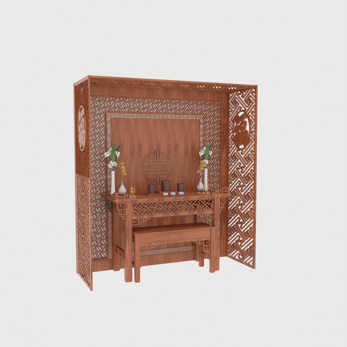 050. Thư viện sketchup bàn thờ và vách ngăn cnc truyền thống