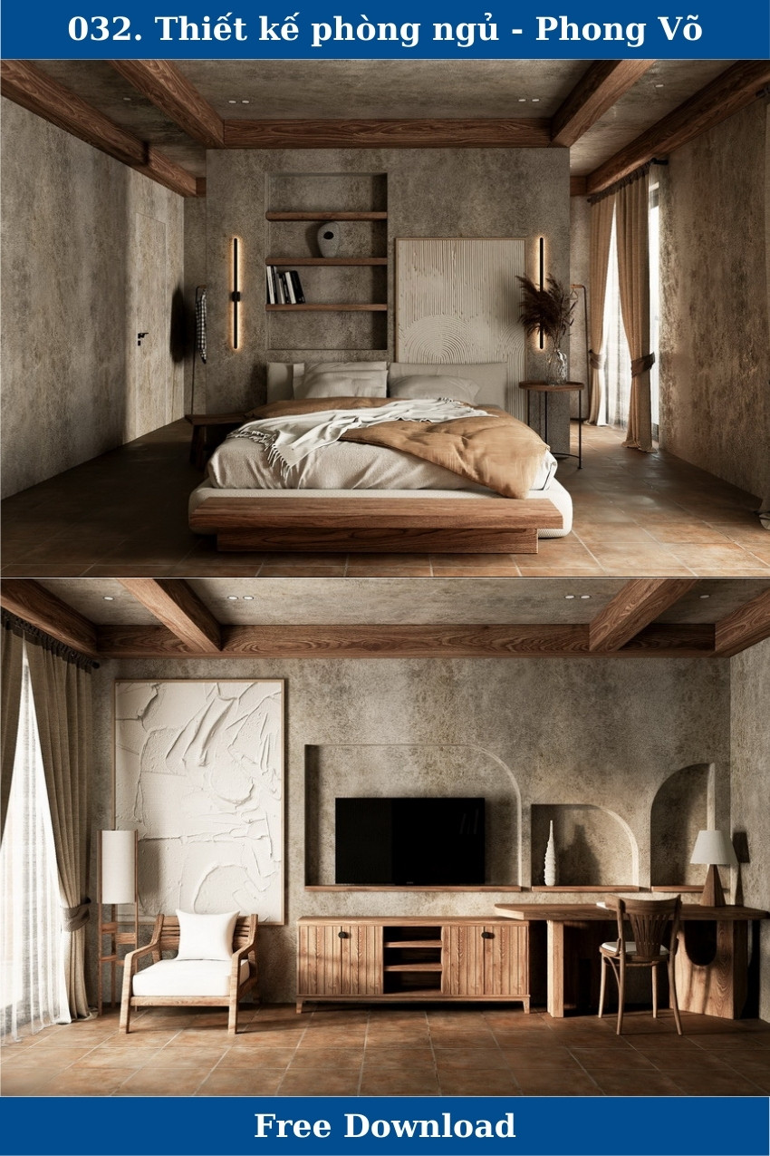 32. Phòng ngủ Wabi sabi file skechup tác giả Phong Võ