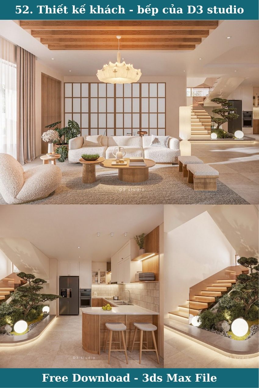 52. Thiết kế phòng khách bếp của D3 studio file 3ds max
