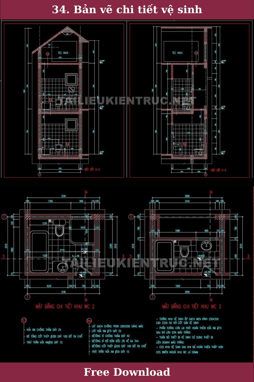 34. Tải miễn phí bản vẽ chi tiết vệ sinh