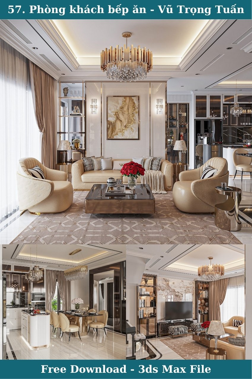 57. Thiết kế nội thất phòng khách bếp của Vũ Trọng Tuấn file 3ds max miễn phí