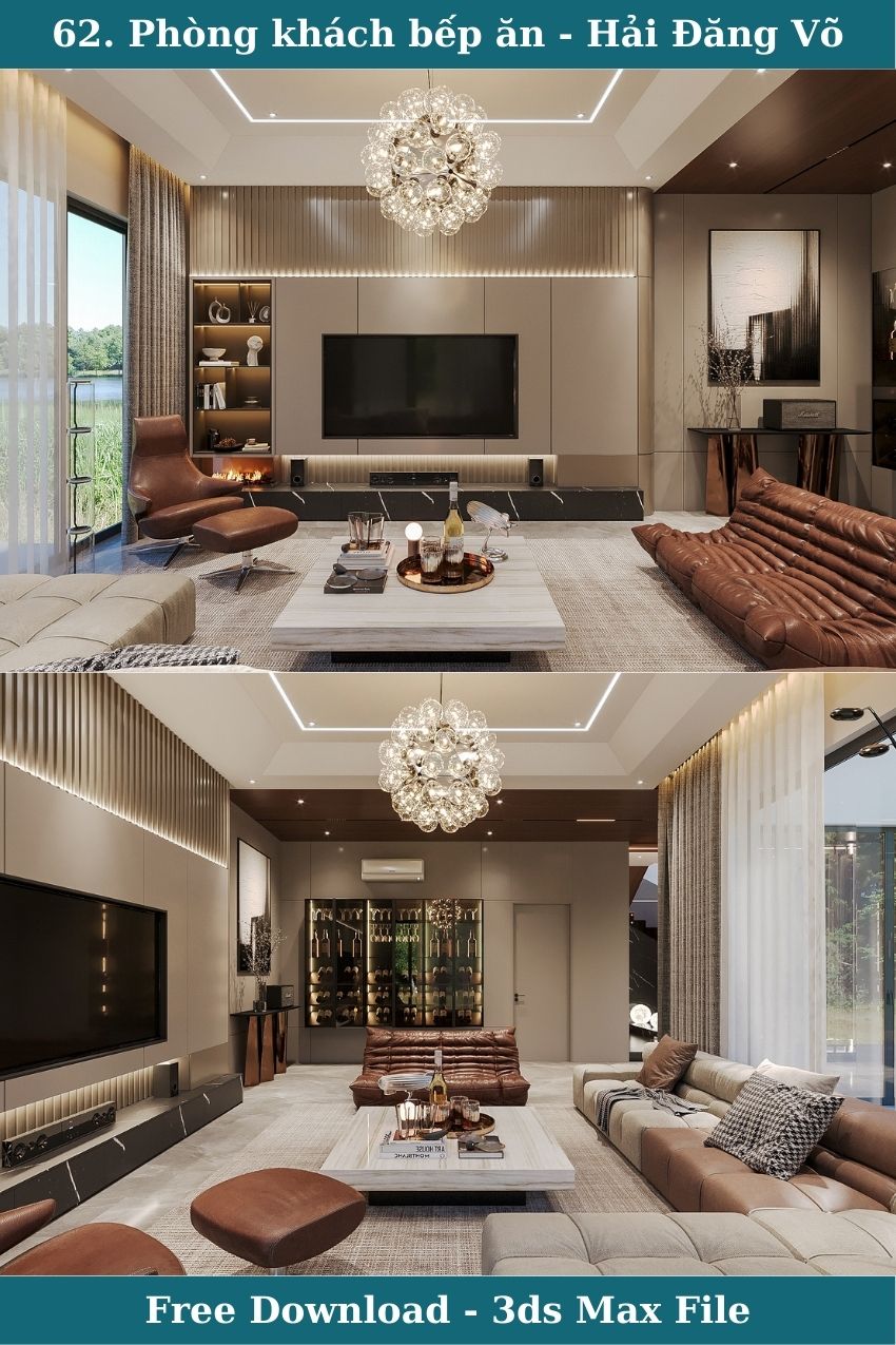 62. File 3ds max phòng khách bếp ăn tác giả Hải Đăng Võ