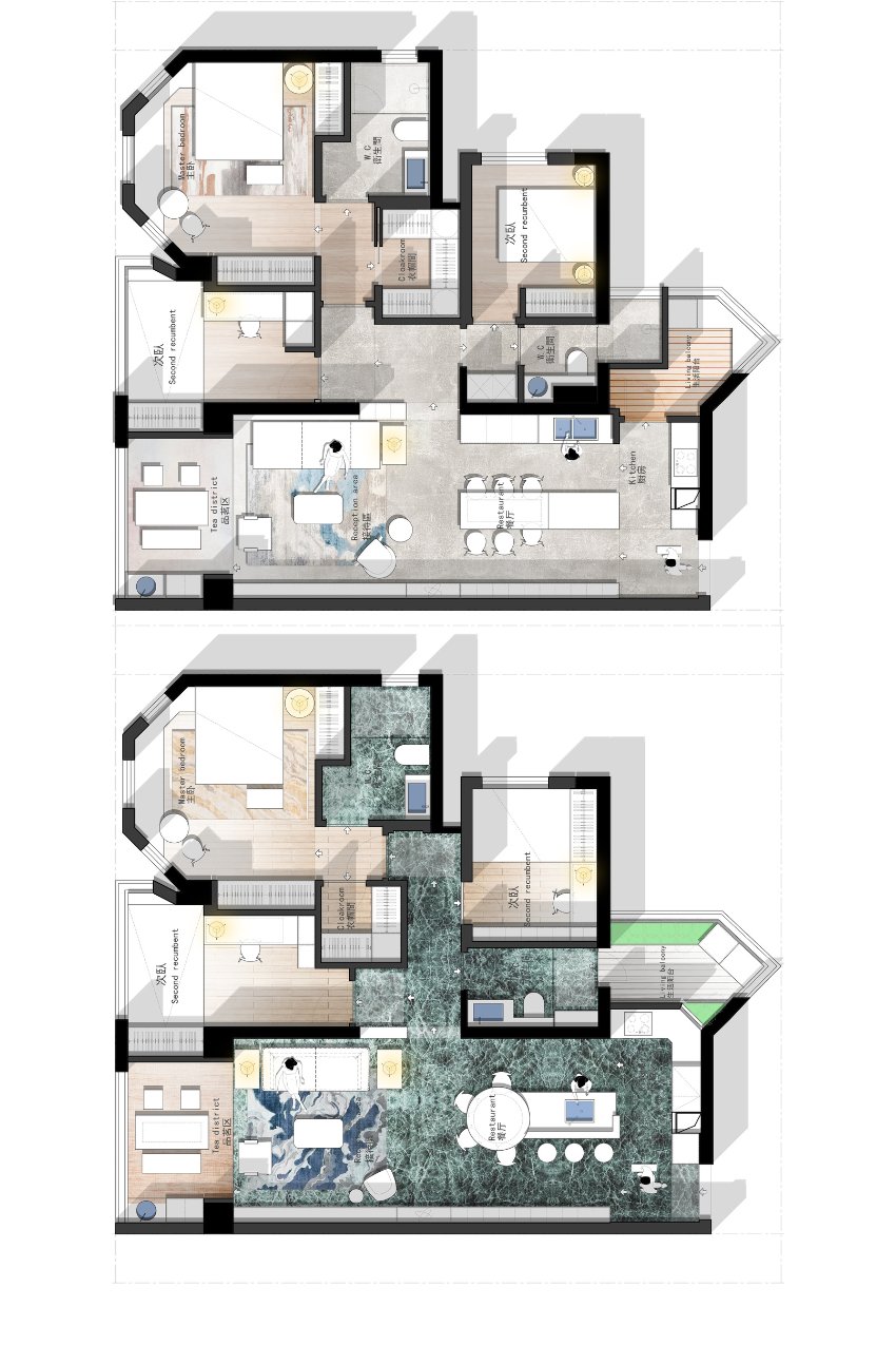 16. Mặt bằng căn hộ 2 phòng ngủ 120m2 2 phương án