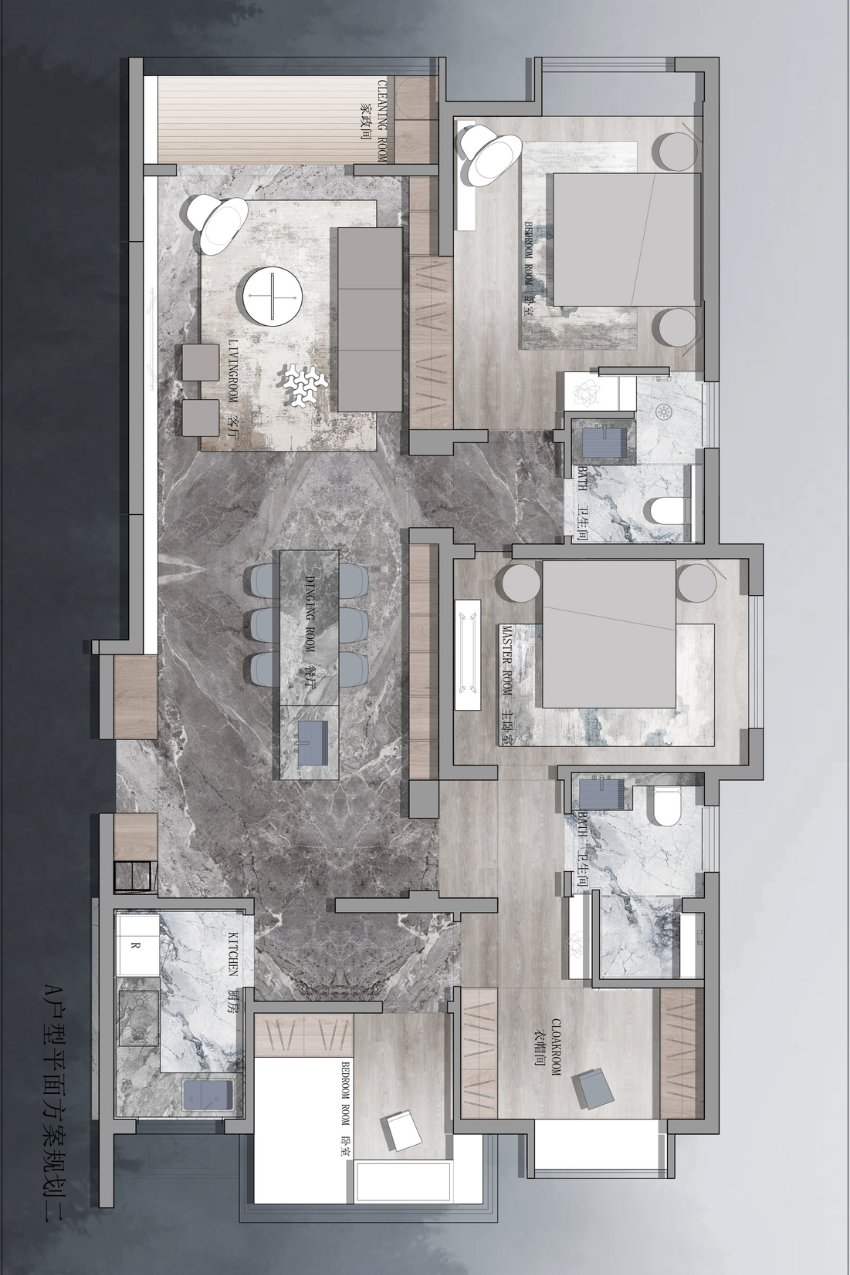 18. Mặt bằng căn hộ 3 phòng ngủ 126m2 file cad và psd