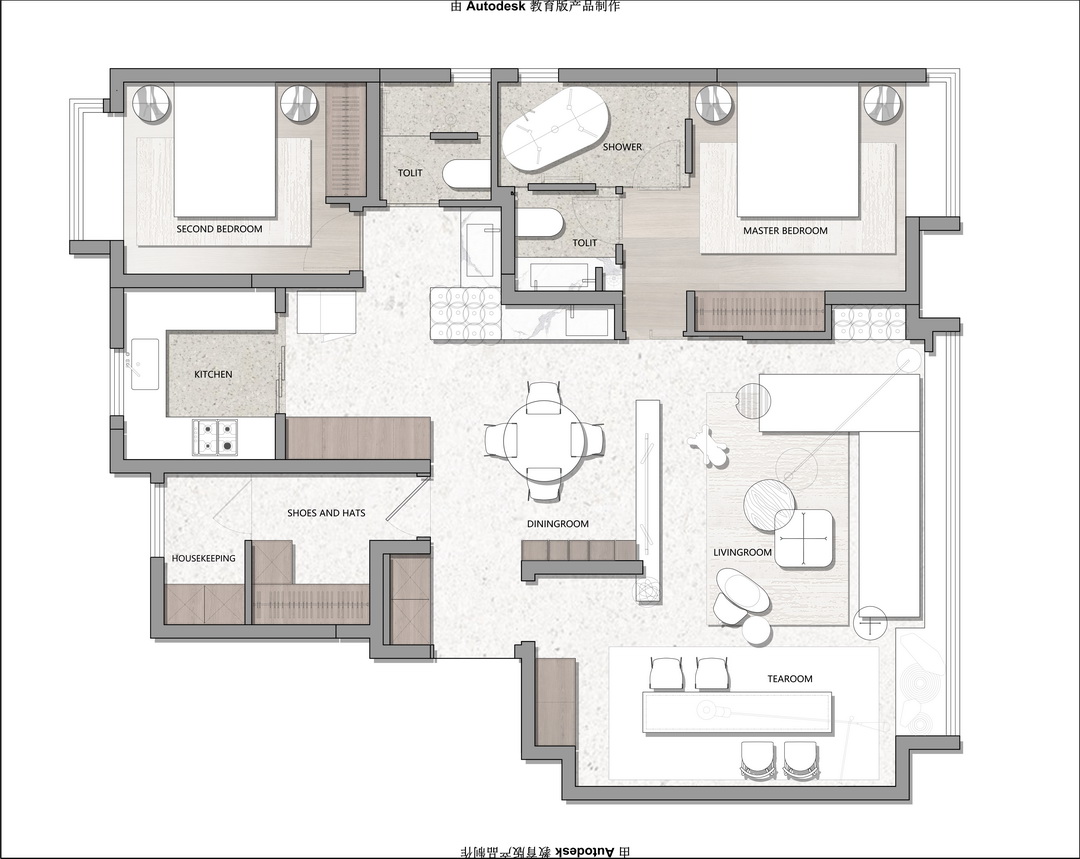 20. Mặt bằng căn hộ 2 phòng ngủ 130m2 CAD và PSD