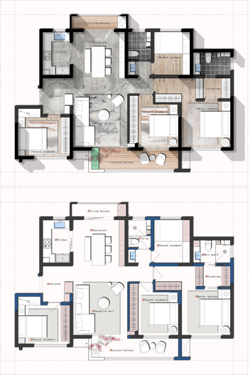 21. Mặt bằng căn hộ 4 phòng ngủ 130 m2 CAD và PSD