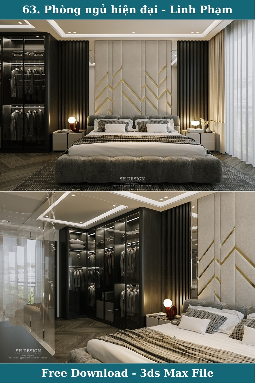63. Thiết kế phòng ngủ hiện đại file 3ds max tác giả Linh Phạm