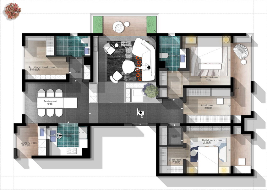 26. Mặt bằng căn hộ 2 phòng ngủ 150m2 file Cad và Psd miễn phí