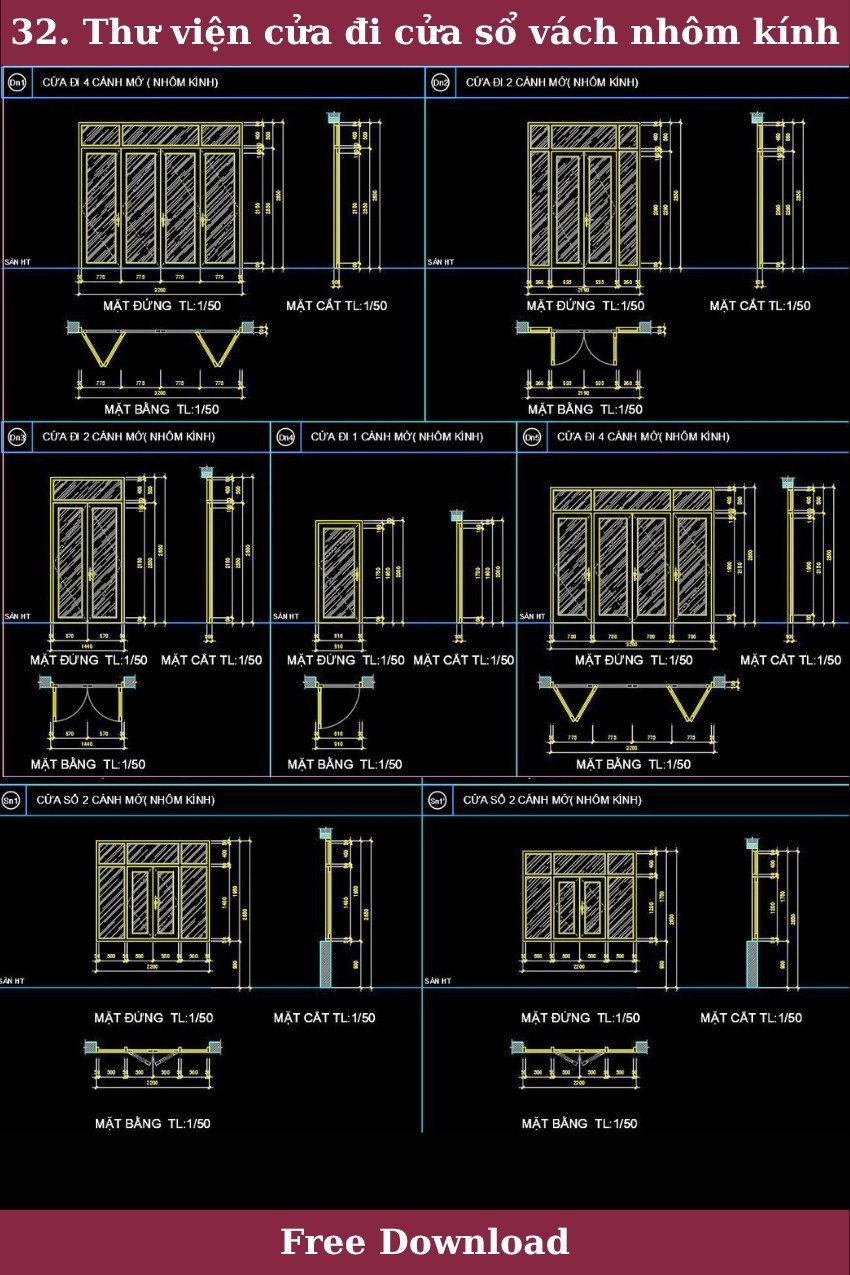 32. Thư viện cửa đi cửa sổ vách nhôm kính miễn phí
