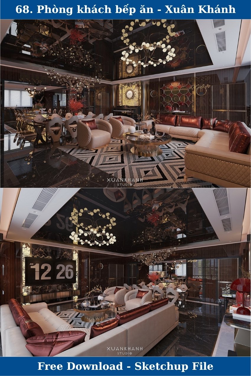 68. Thiết kế phòng khách bếp ăn Luxury tác giả Xuân Khánh file sketchup