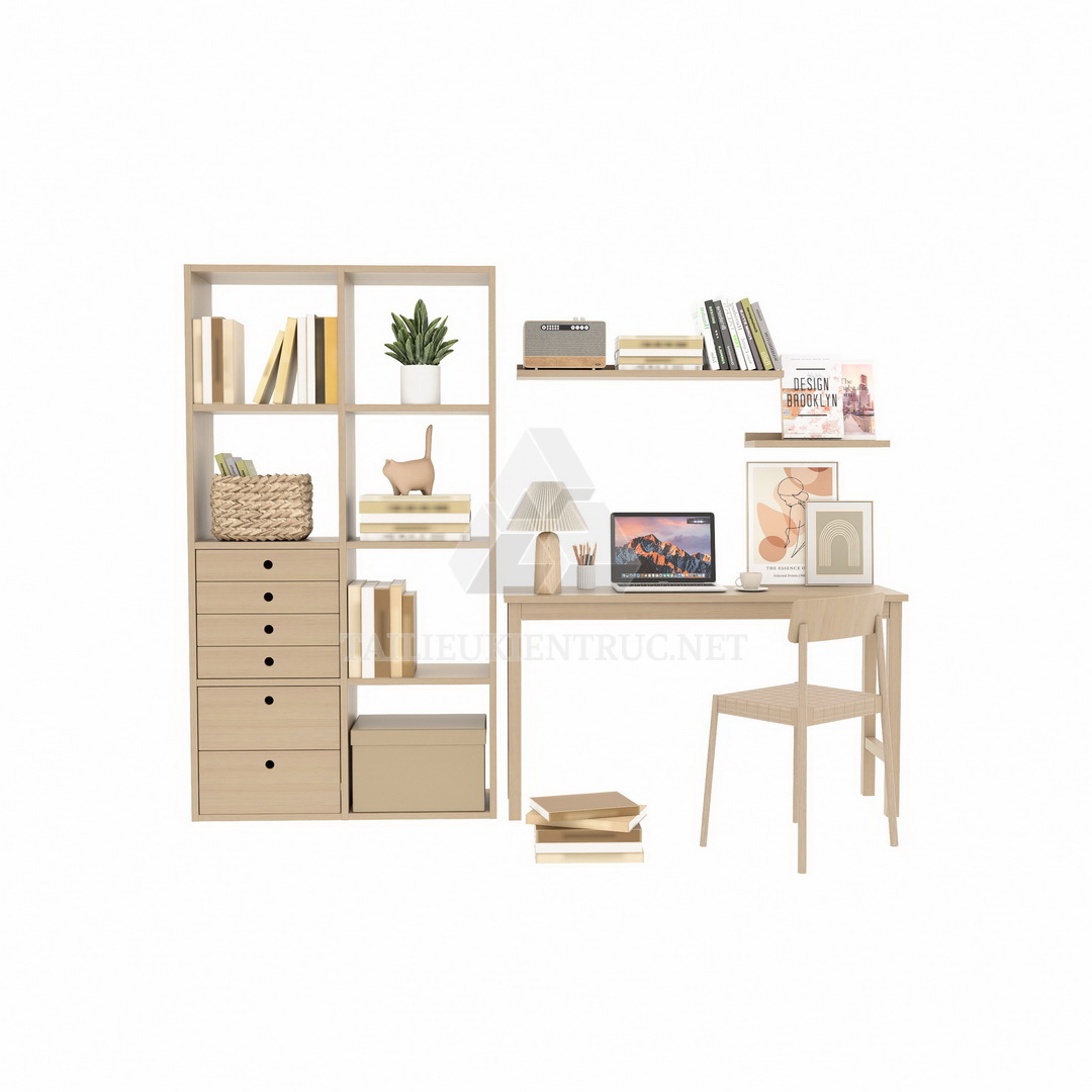 4. Model sketchup bàn học giá sách miễn phí tải về