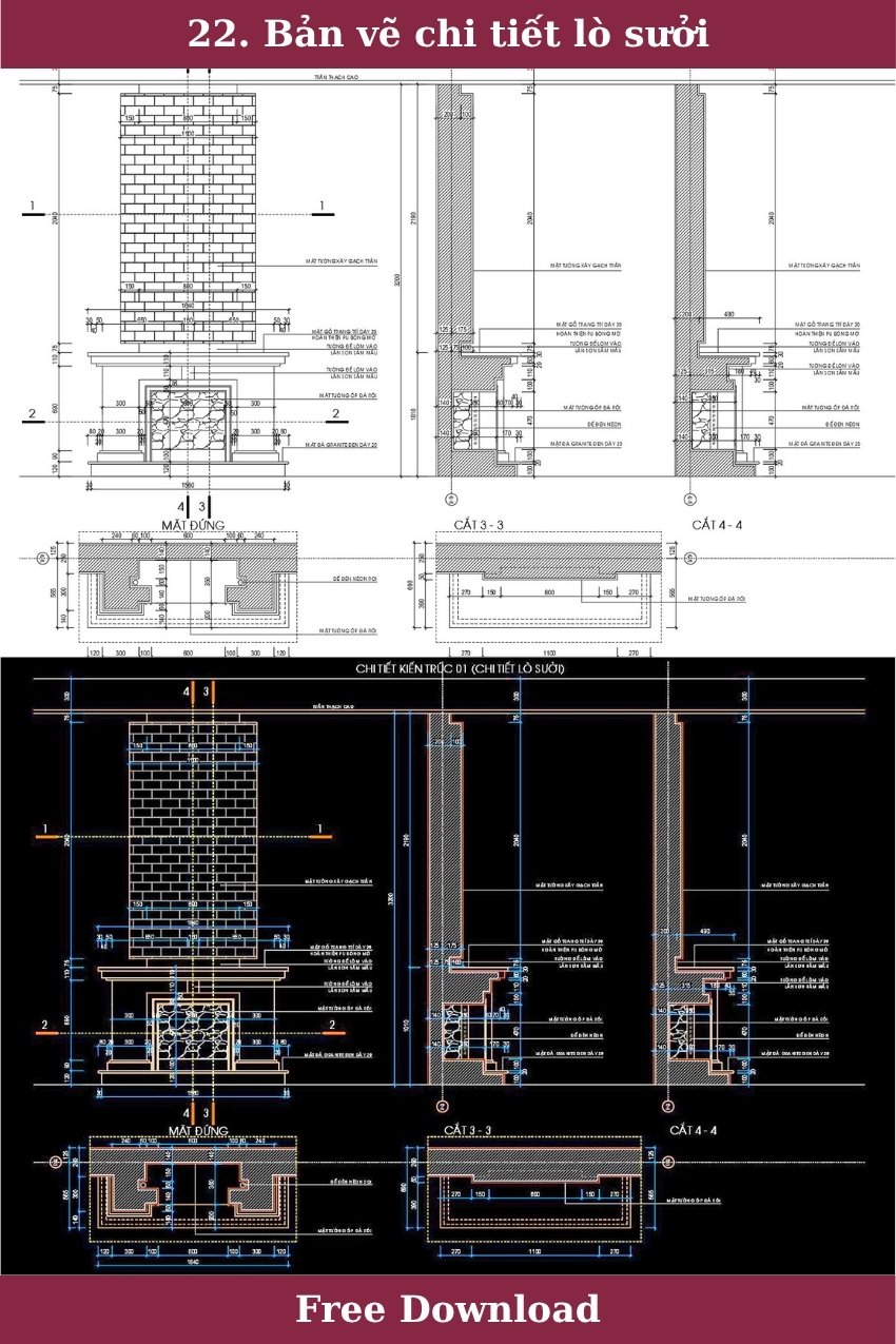 22. Bản vẽ chi tiết lò sưởi tải miễn phí
