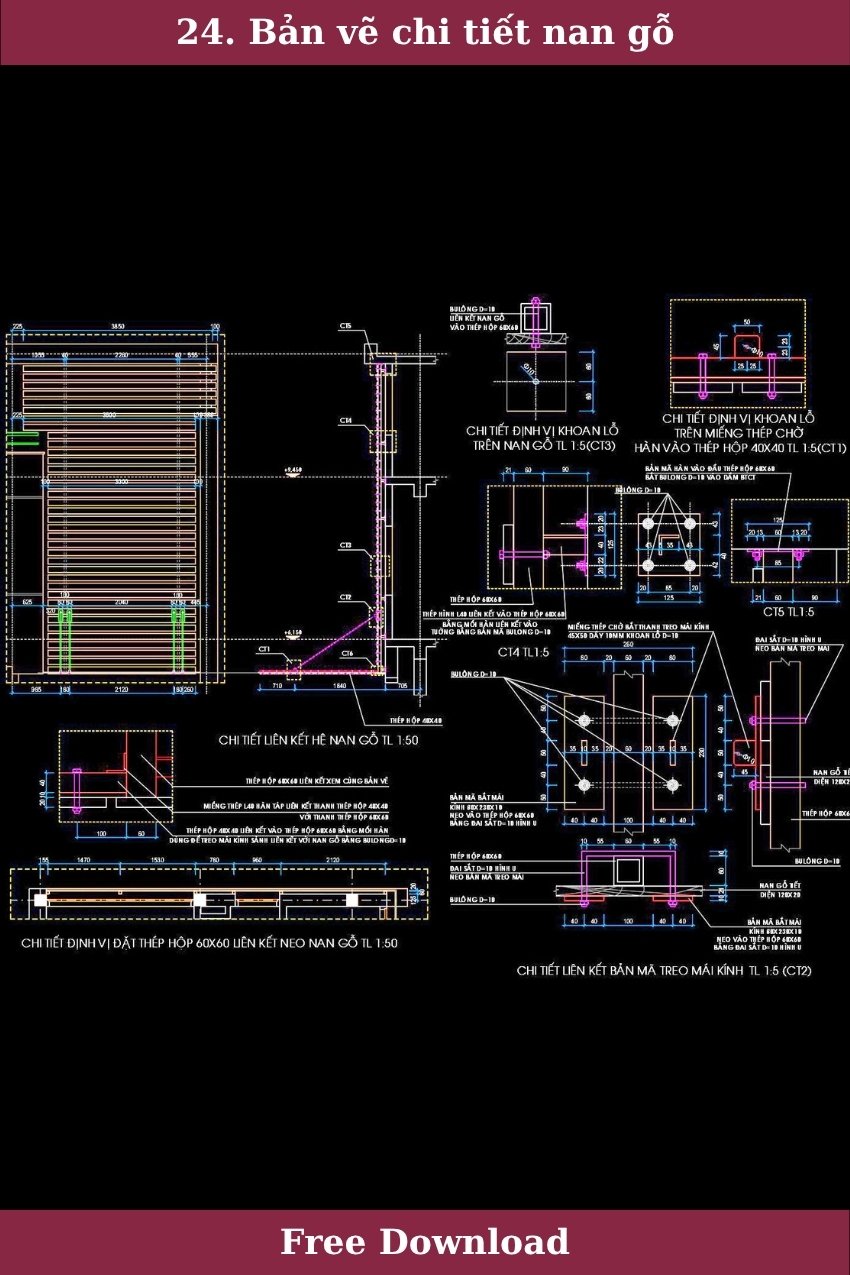24. Bản vẽ chi tiết vách nan gỗ