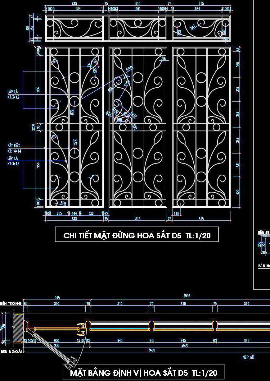47. Bản vẽ chi tiết hoa sắt vách kính miễn phí