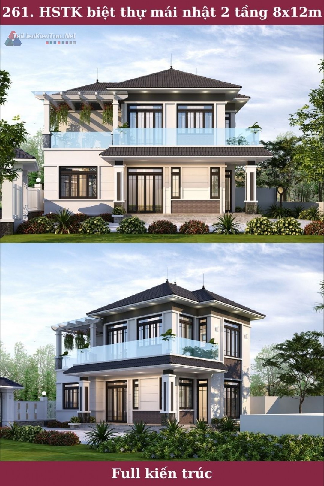 261. Hồ sơ thiết kế biệt thự mái nhật 2 tầng 8x12m full kiến trúc 261. Hồ sơ thiết kế biệt thự mái nhật 2 tầng 8x12m full kiến trúc