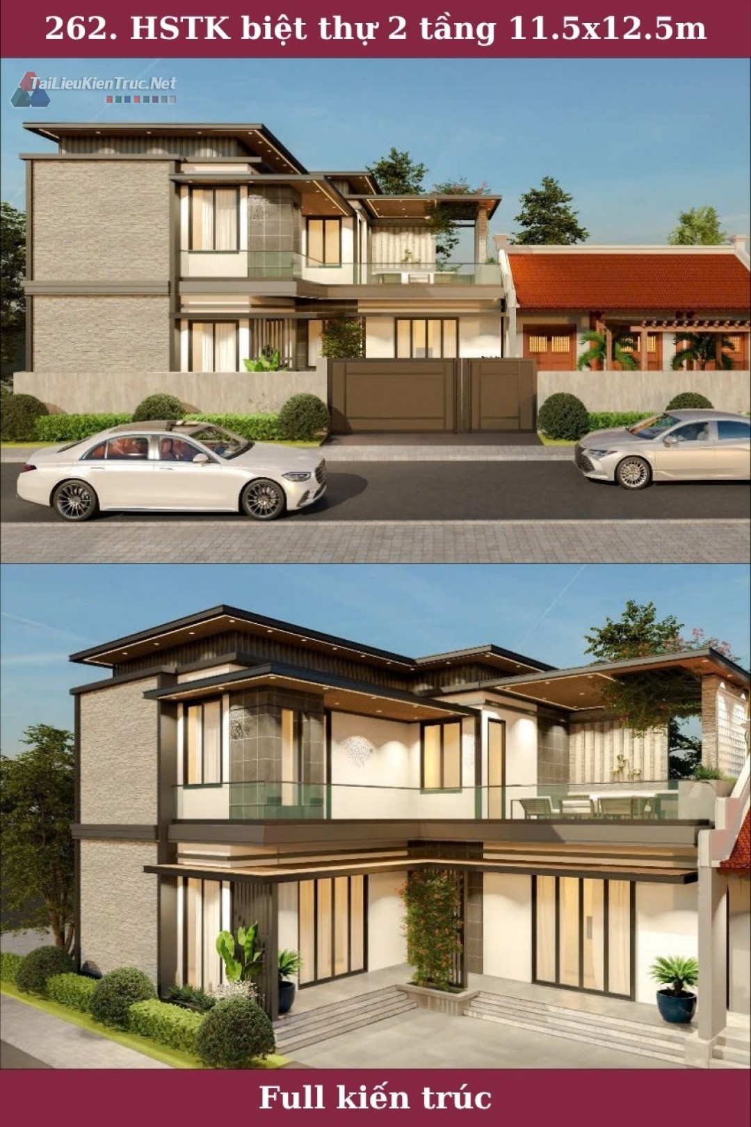 262. Hồ sơ thiết kế biệt thự 2 tầng 11.5x12.5m full kiến trúc 262. Hồ sơ thiết kế biệt thự 2 tầng 11.5x12.5m full kiến trúc