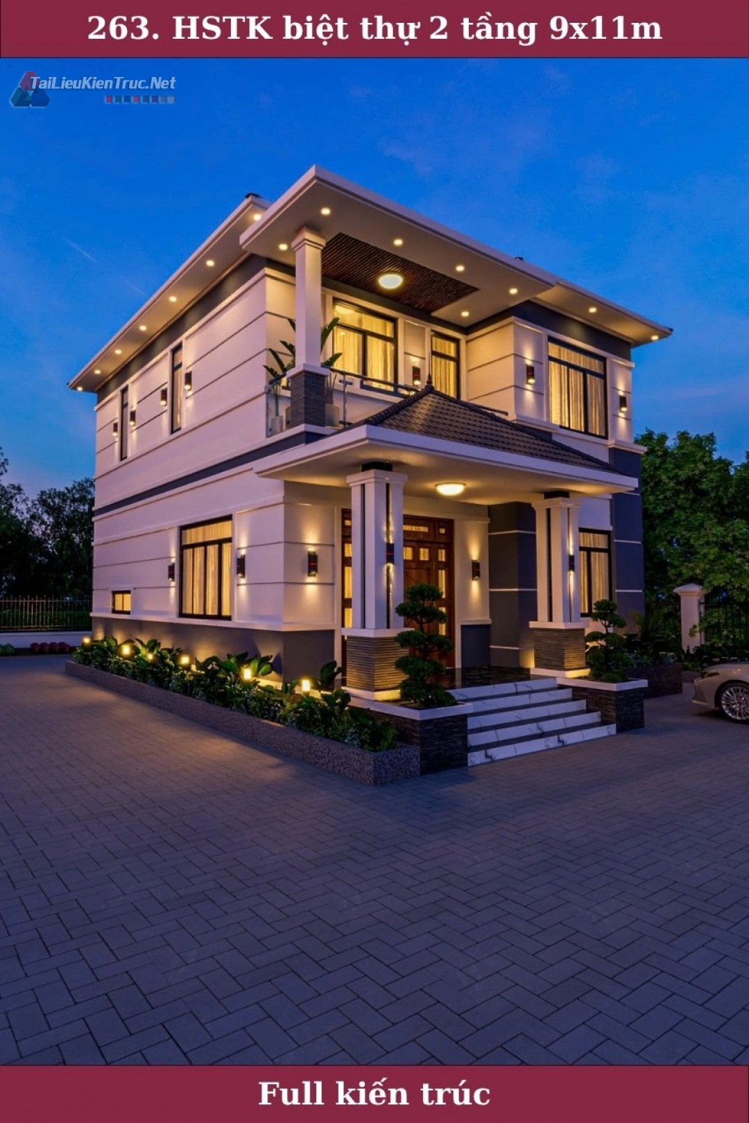 263. Hồ sơ thiết kế biệt thự mái nhật 2 tầng 9x11m full kiến trúc 263. Hồ sơ thiết kế biệt thự mái nhật 2 tầng 9x11m full kiến trúc