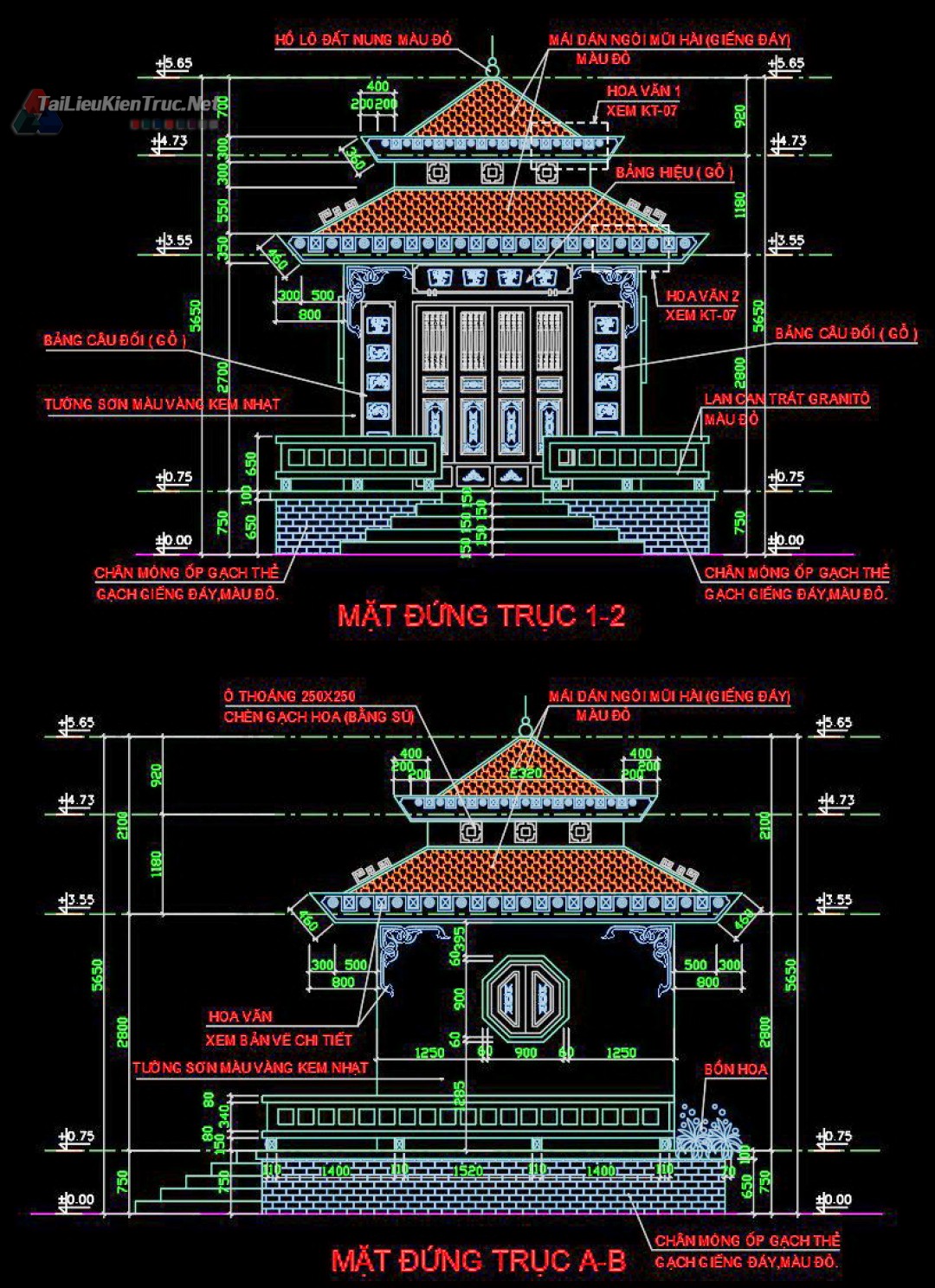 024. Hồ sơ thiết kế nhà thờ họ 3.3x3.3m phần kiến trúc và kết cấu