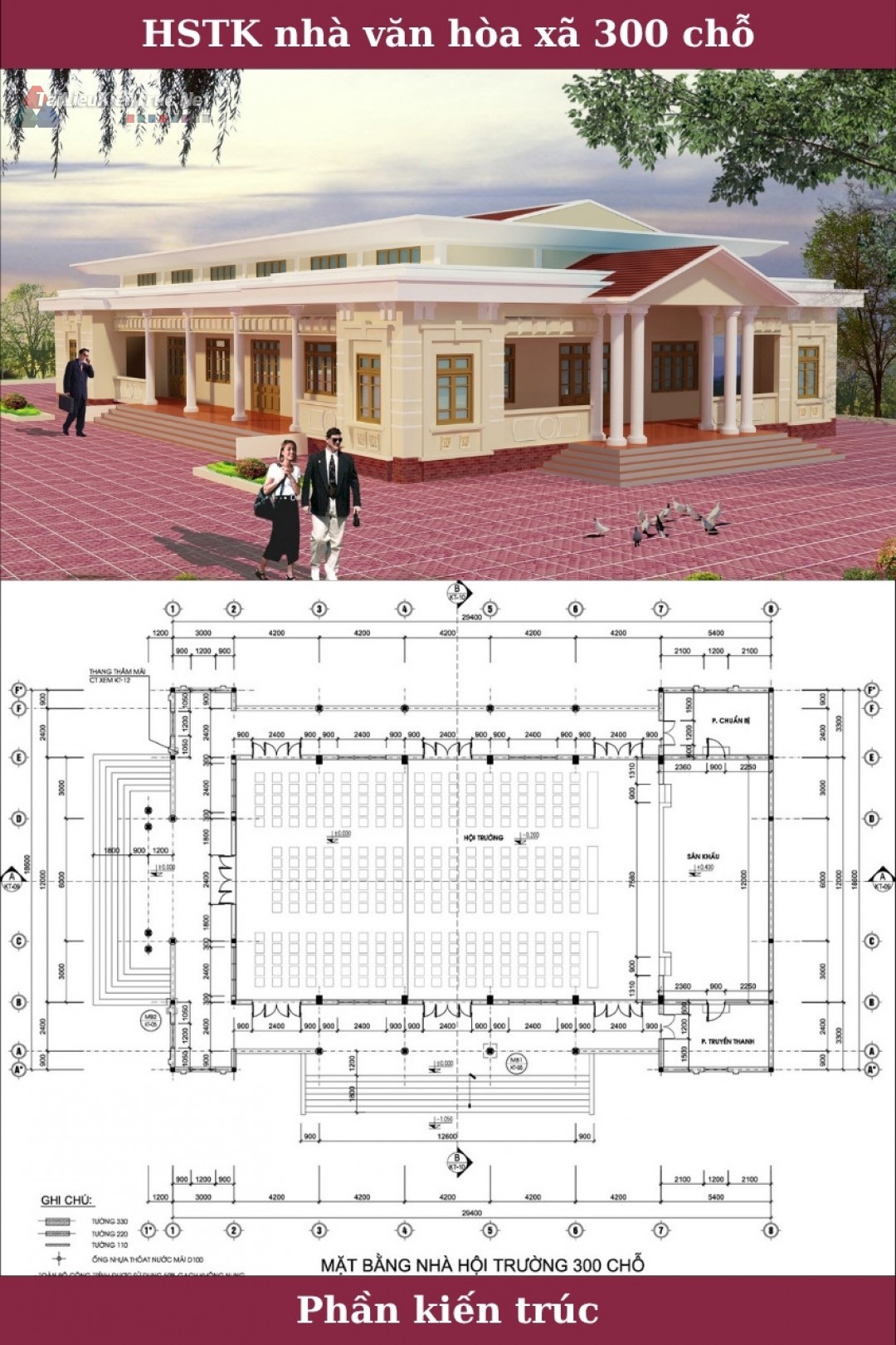 Hồ sơ thiết kế nhà văn hóa xã 300 chỗ phần kiến trúc