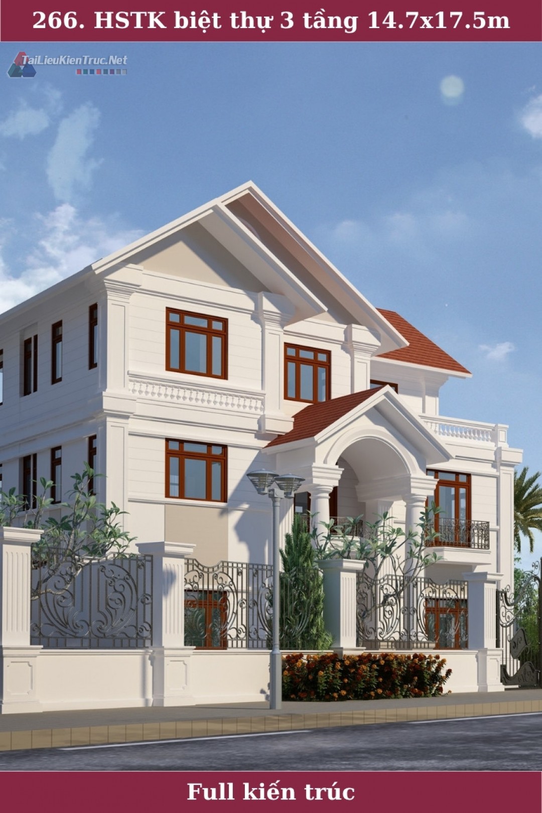 266. Hồ sơ thiết kế biệt thự 3 tầng 14.7x17.5m full kiến trúc