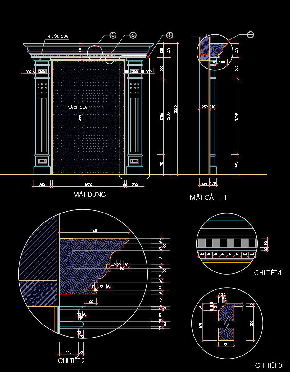 54. Bản vẽ chi tiết khung cửa gỗ tự nhiên tân cổ điển