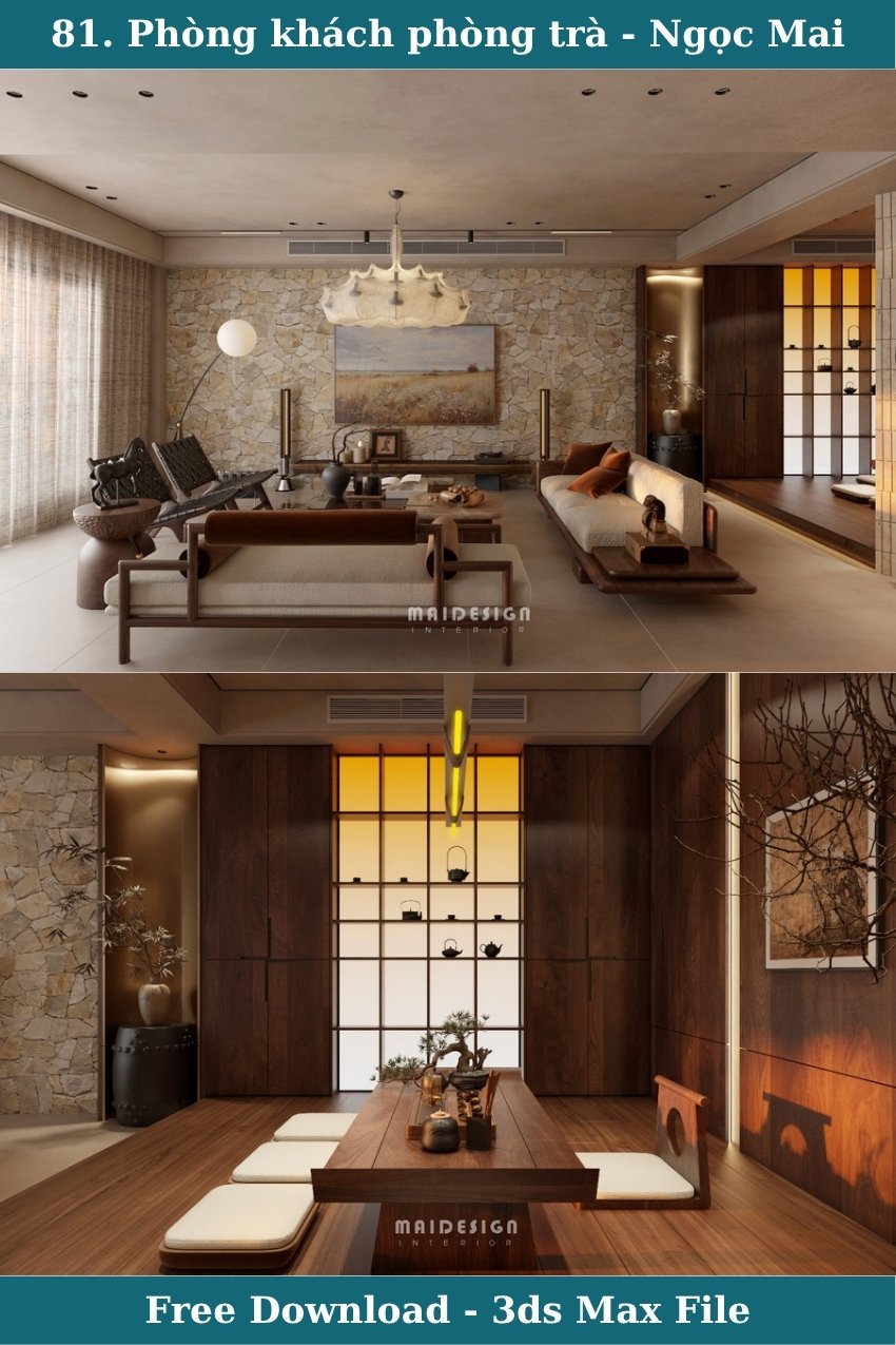 81. Thiết kế phòng khách phòng trà file 3ds max vray bởi Ngọc Mai
