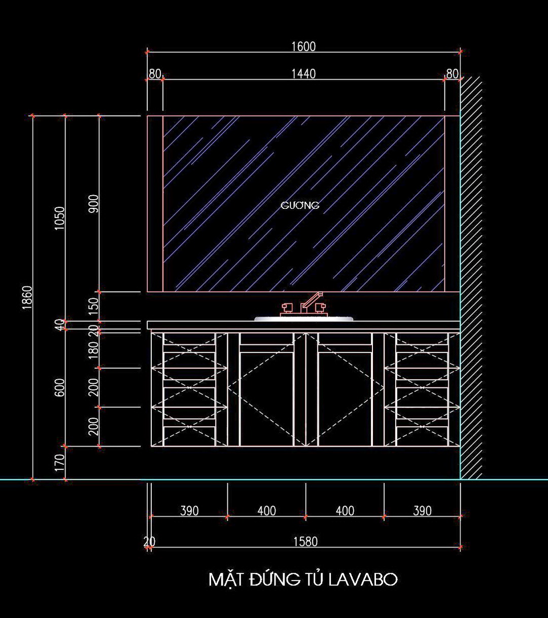 42. Bản vẽ chi tiết tủ lavabo gỗ tự nhiên tải miễn phí