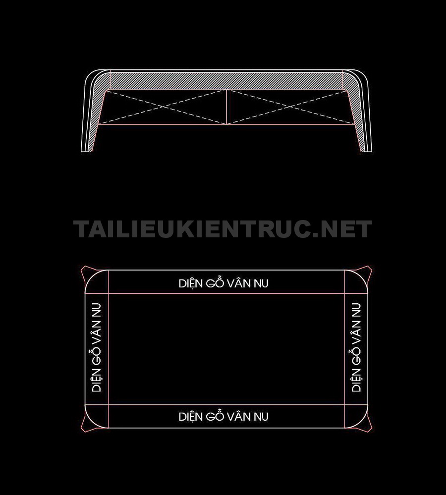 57. Bản vẽ chi tiết bàn trà gỗ tự nhiên 1490x850mm miễn phí tải về