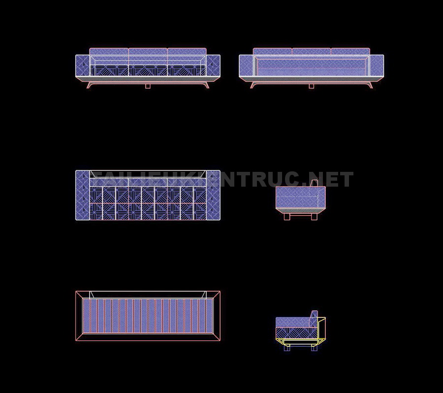 63. Bản vẽ chi tiết sofa gỗ tự nhiên 2600x890 miễn phí